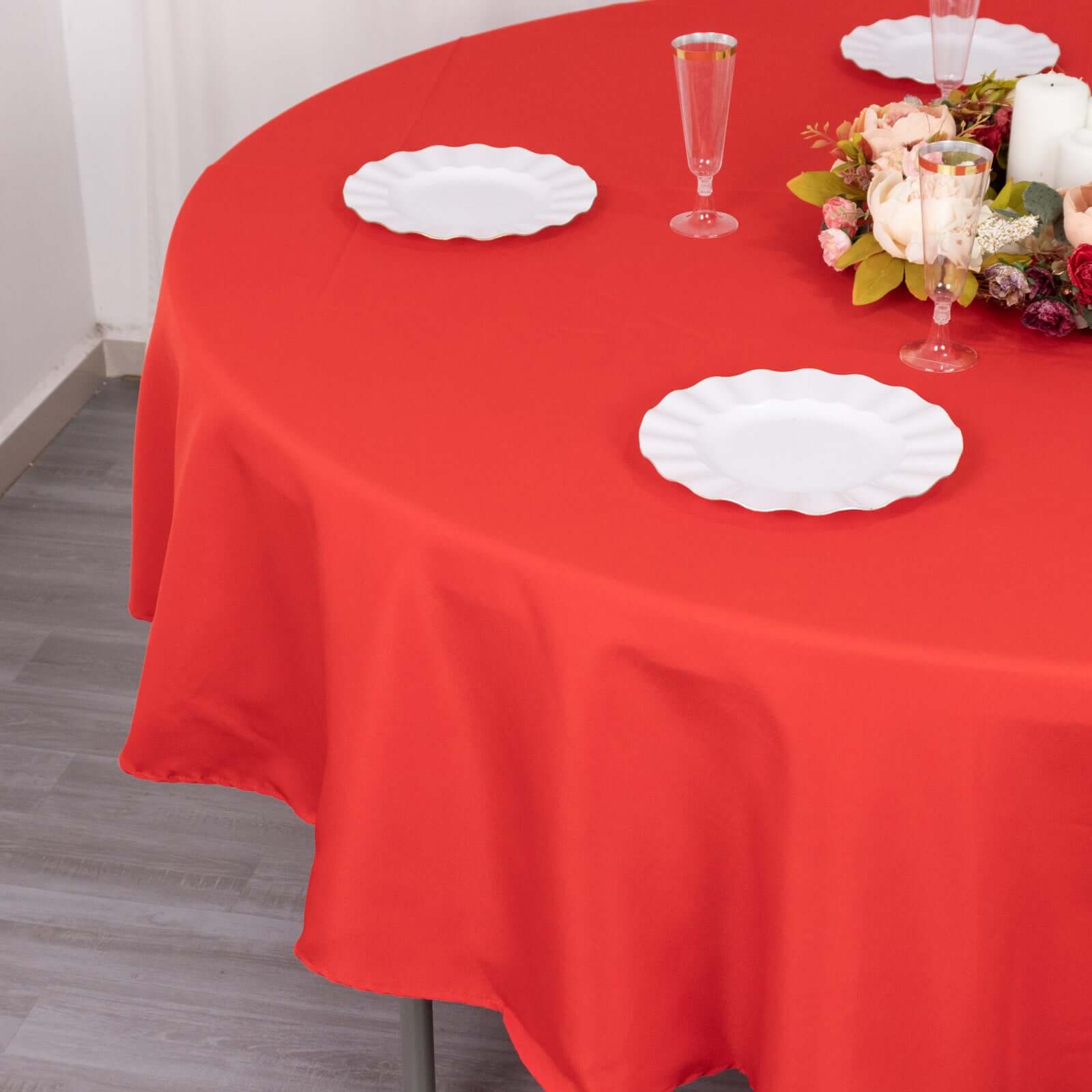 Hot Sale! Red 90-Inch Premium Polyester Round Tablecloth - Stain & Wrinkle Resistant, 220GSM