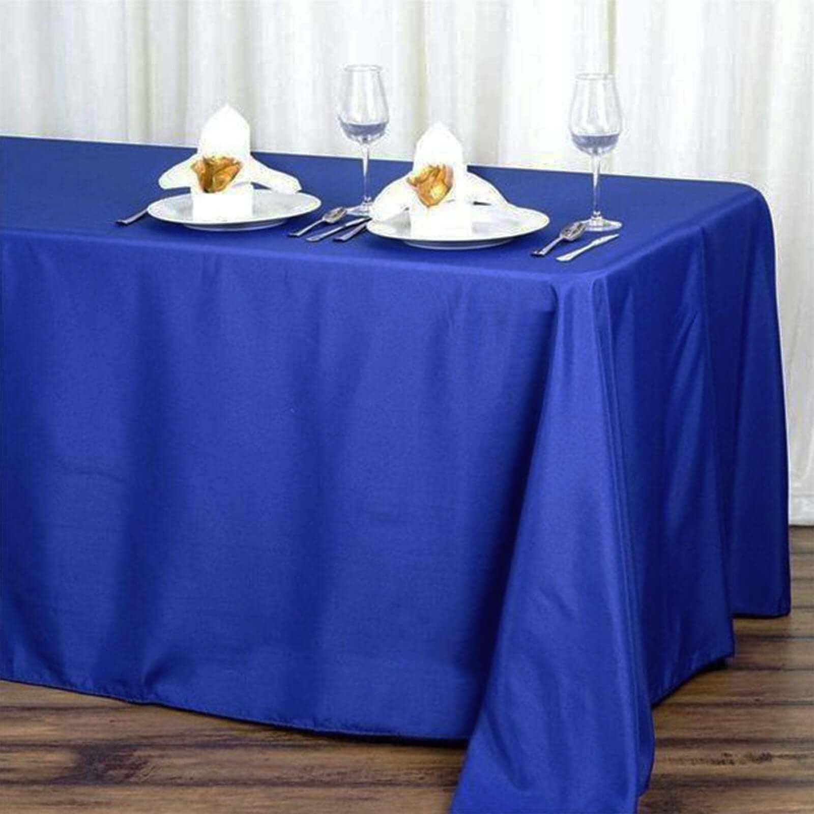 Royal Blue Polyester Seamless Wrinkle-Resistant Rectangle Tablecloth 90x132 - Perfect for Events