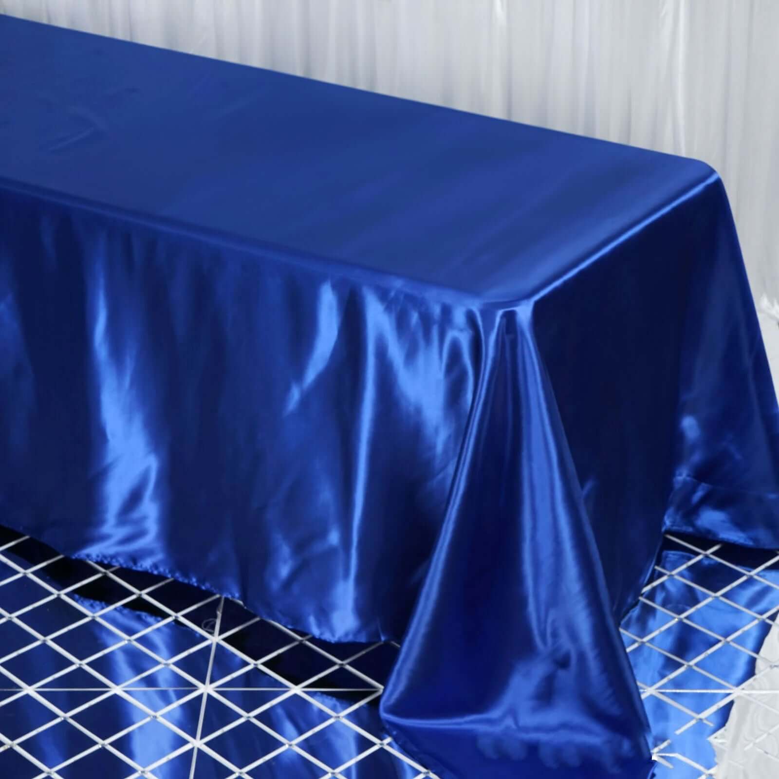 Exclusive Royal Blue Satin Seamless Rectangular 90x132 Tablecloth for Special Events