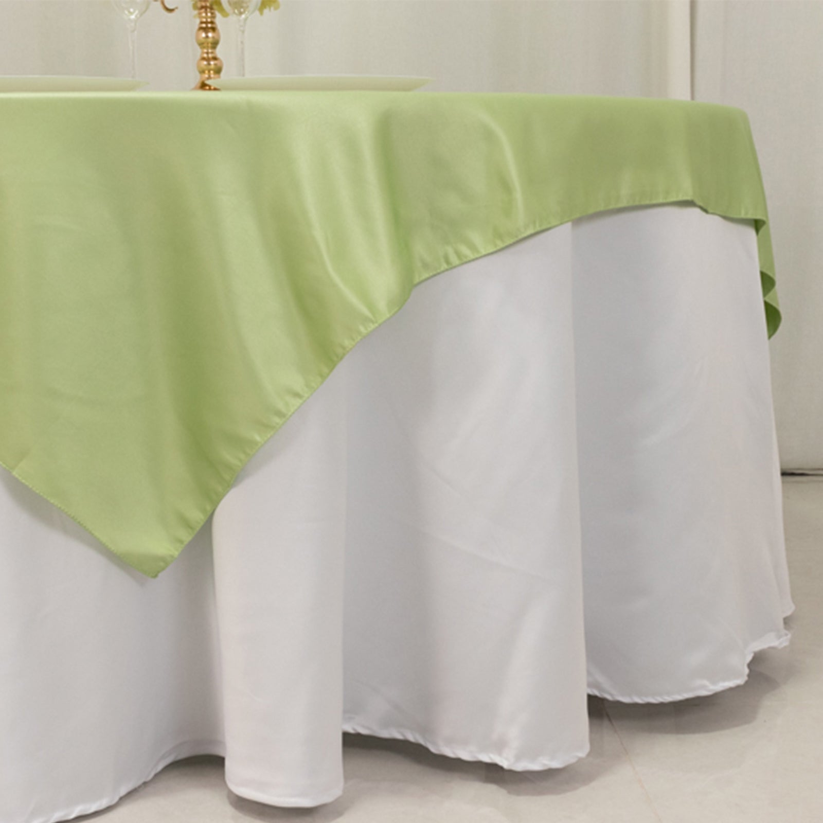 Sage Green Lamour Satin 72x72 Square Table Overlay with Smooth Finish