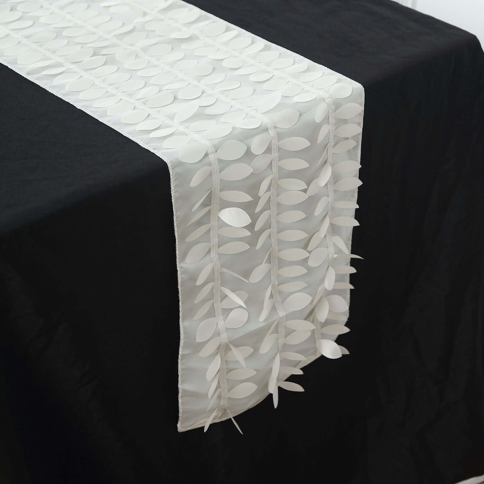 Hot! Ivory Taffeta Table Runner with 3D Leaf Petal Design, 12x108