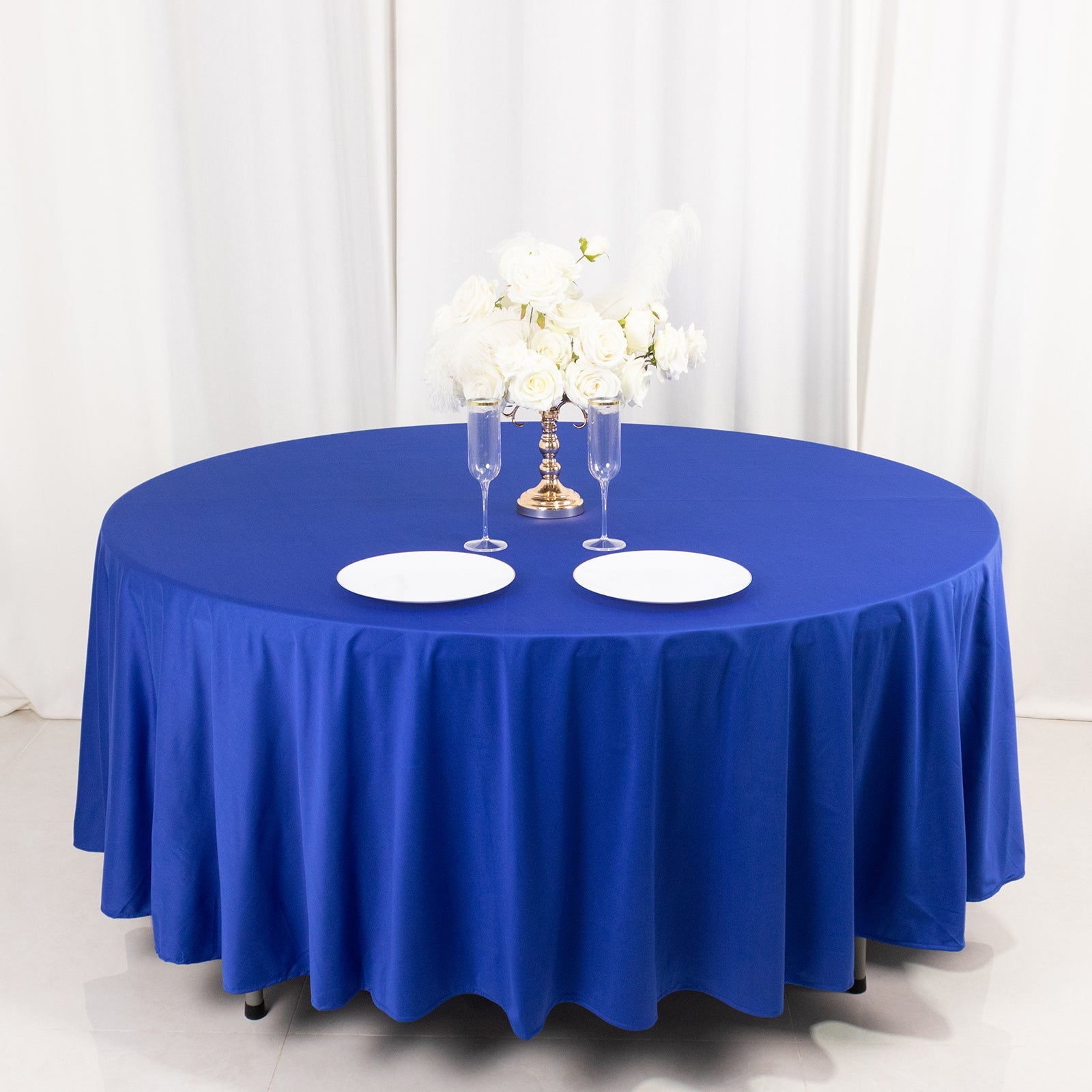 Premium Royal Blue 108" Round Scuba Tablecloth - Wrinkle & Stain Free, Ideal for Events