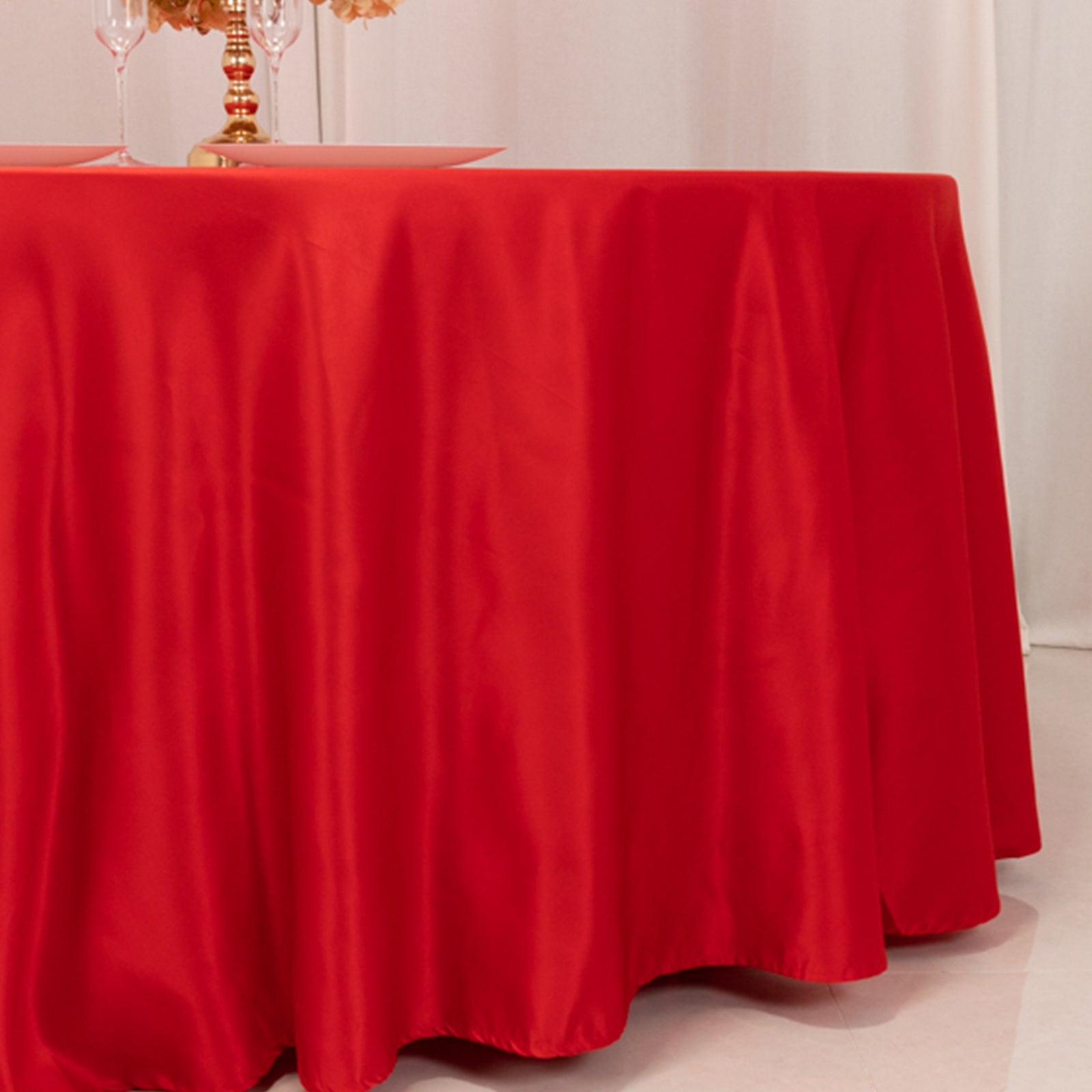 Hot Deal! Red Lamour Satin 120" Round Seamless Tablecloth with Soft Sheen