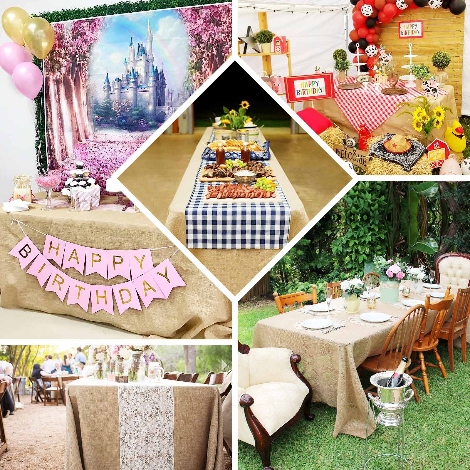 Natural Rustic Faux Burlap Jute Rectangle Tablecloth - Perfect for Events!