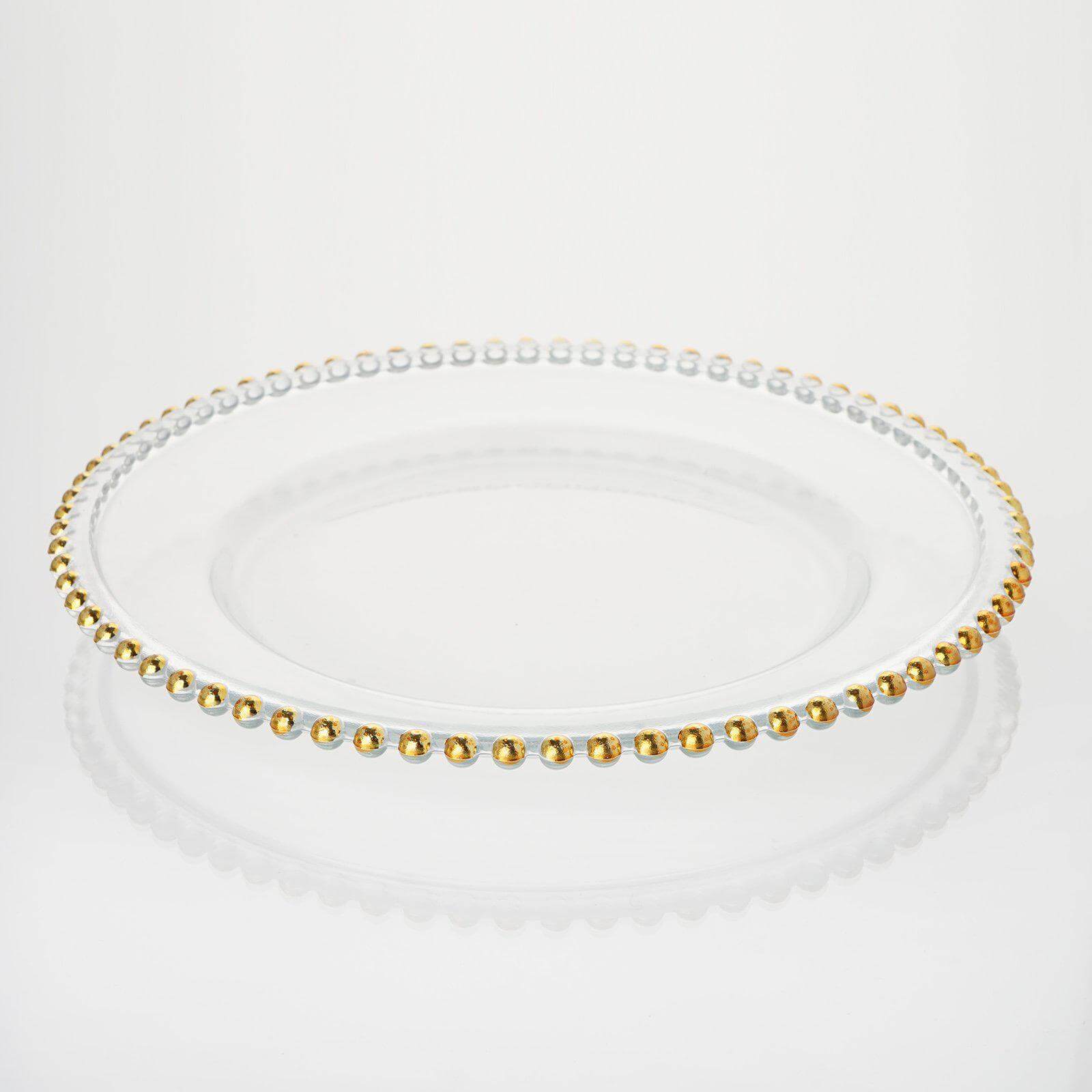 12-Inch Gold Glass Round Charger Plates with Beaded Rim, Set of 8 for Event Decor