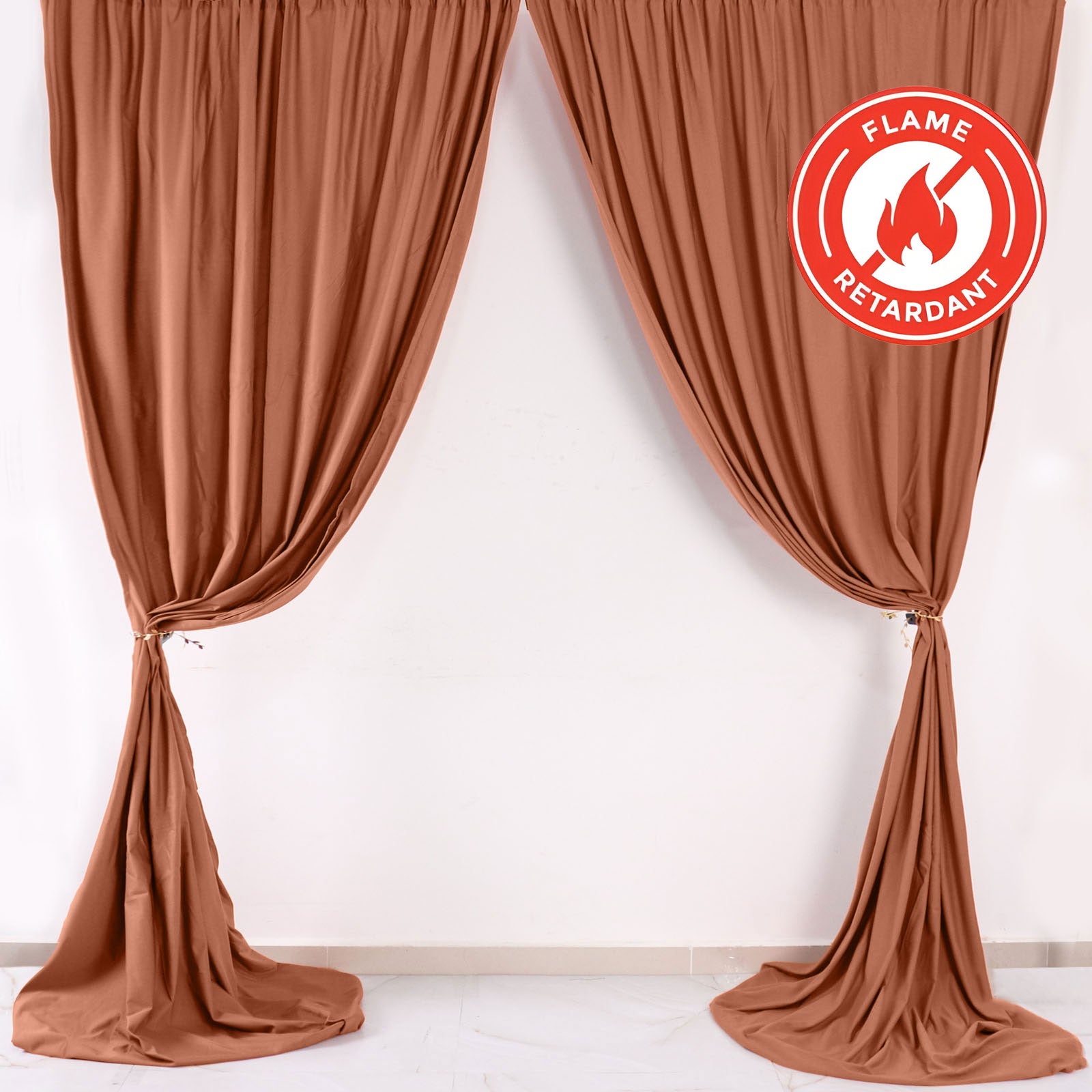 2-Pack Terracotta (Rust) Scuba Polyester Event Curtains - 10ftx10ft, Durable Flame Resistant, Wrinkle-Free
