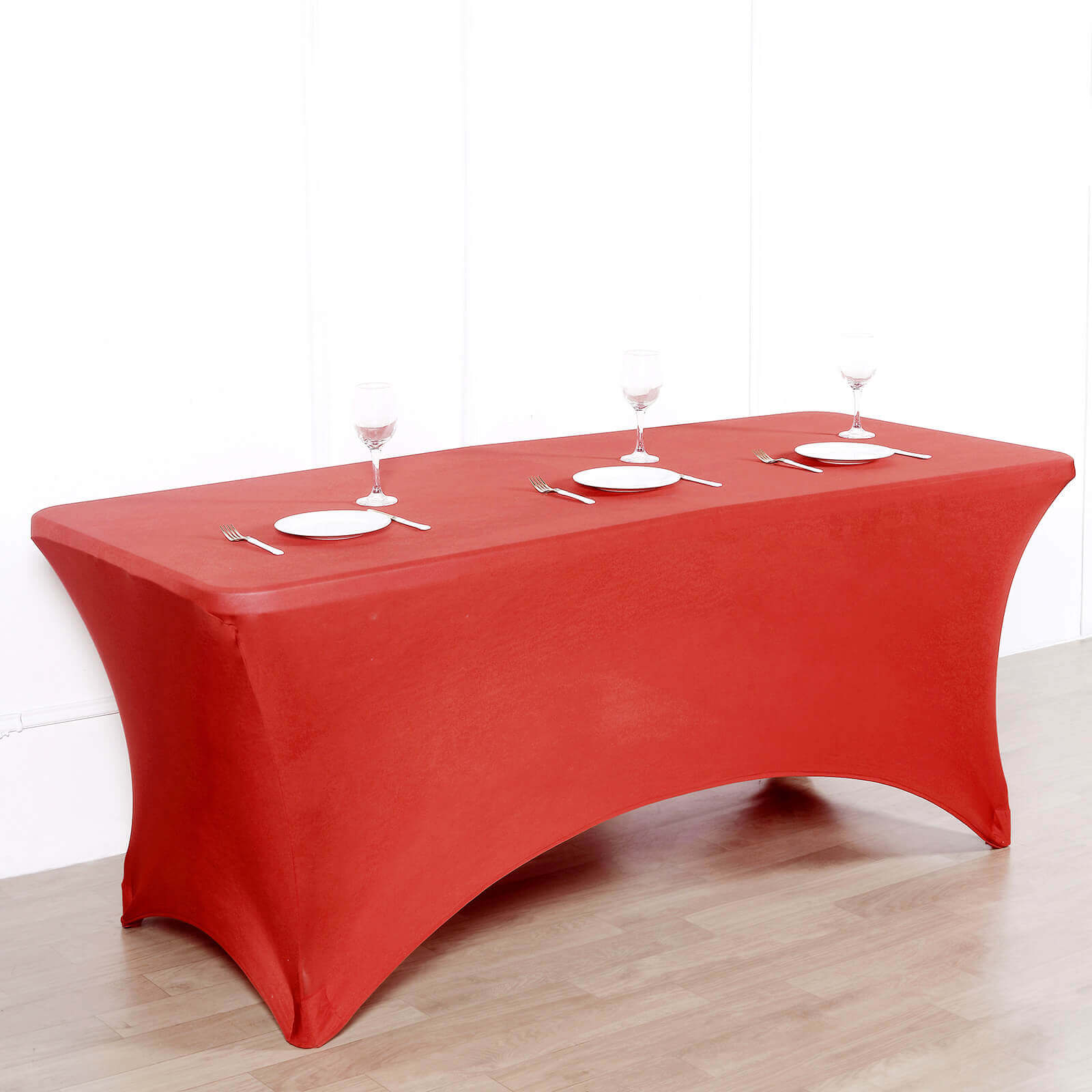 Hot Deal! Durable Red Spandex Stretch Table Cover for 8-Foot Rectangle Tables