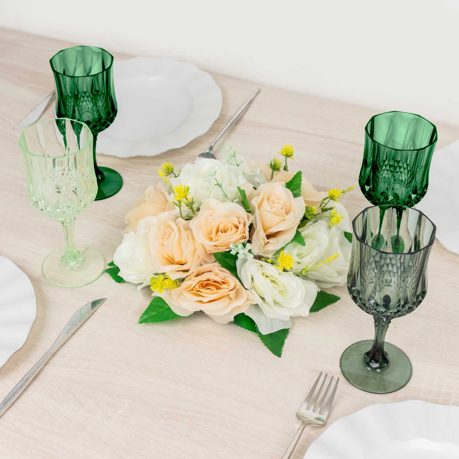 Hot Deal! 12-Pack 8oz Shatterproof Plastic Cocktail Goblets in Assorted Green Crystal Cut Design