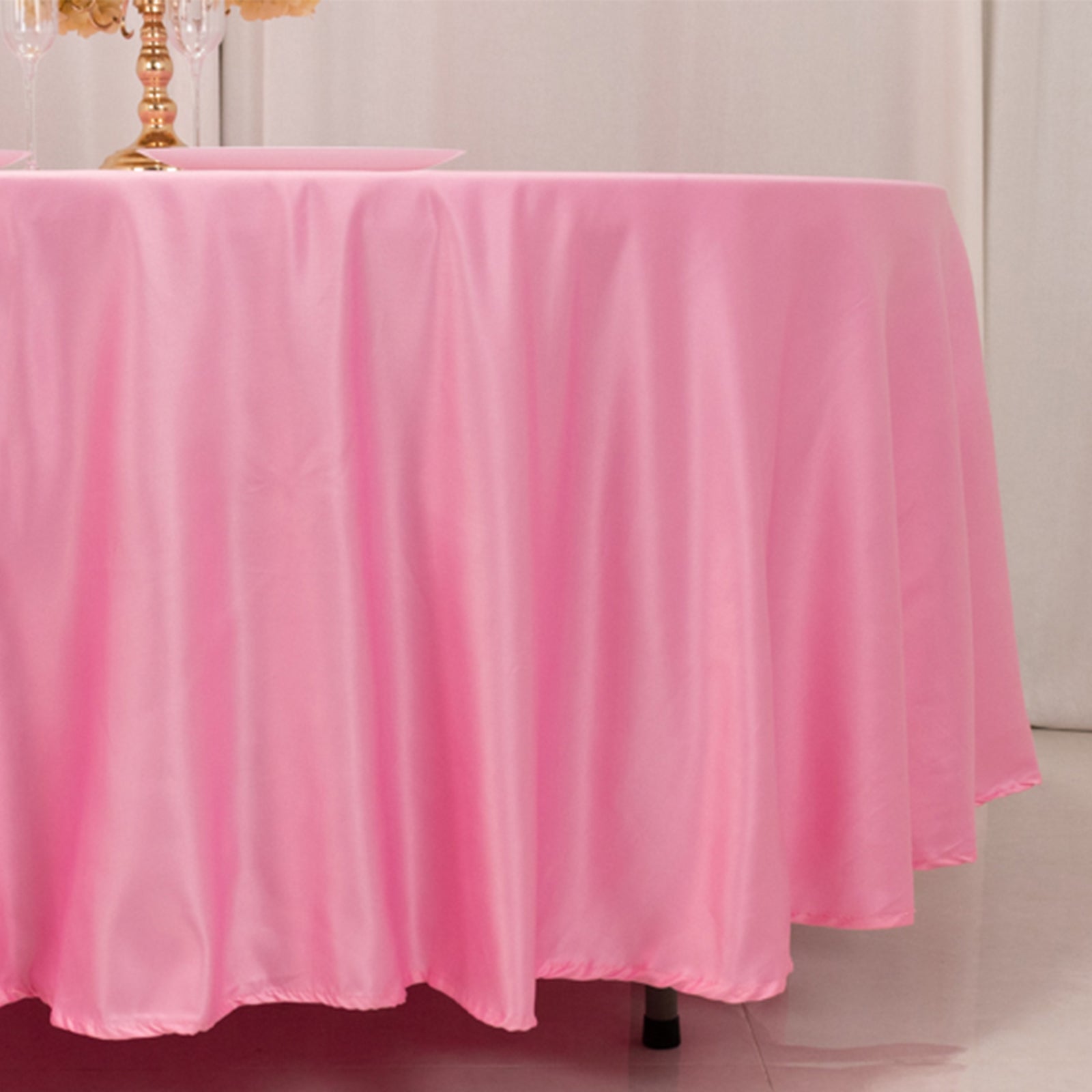 Pink 108-Inch Durable Silk-Like Lamour Satin Round Tablecloth