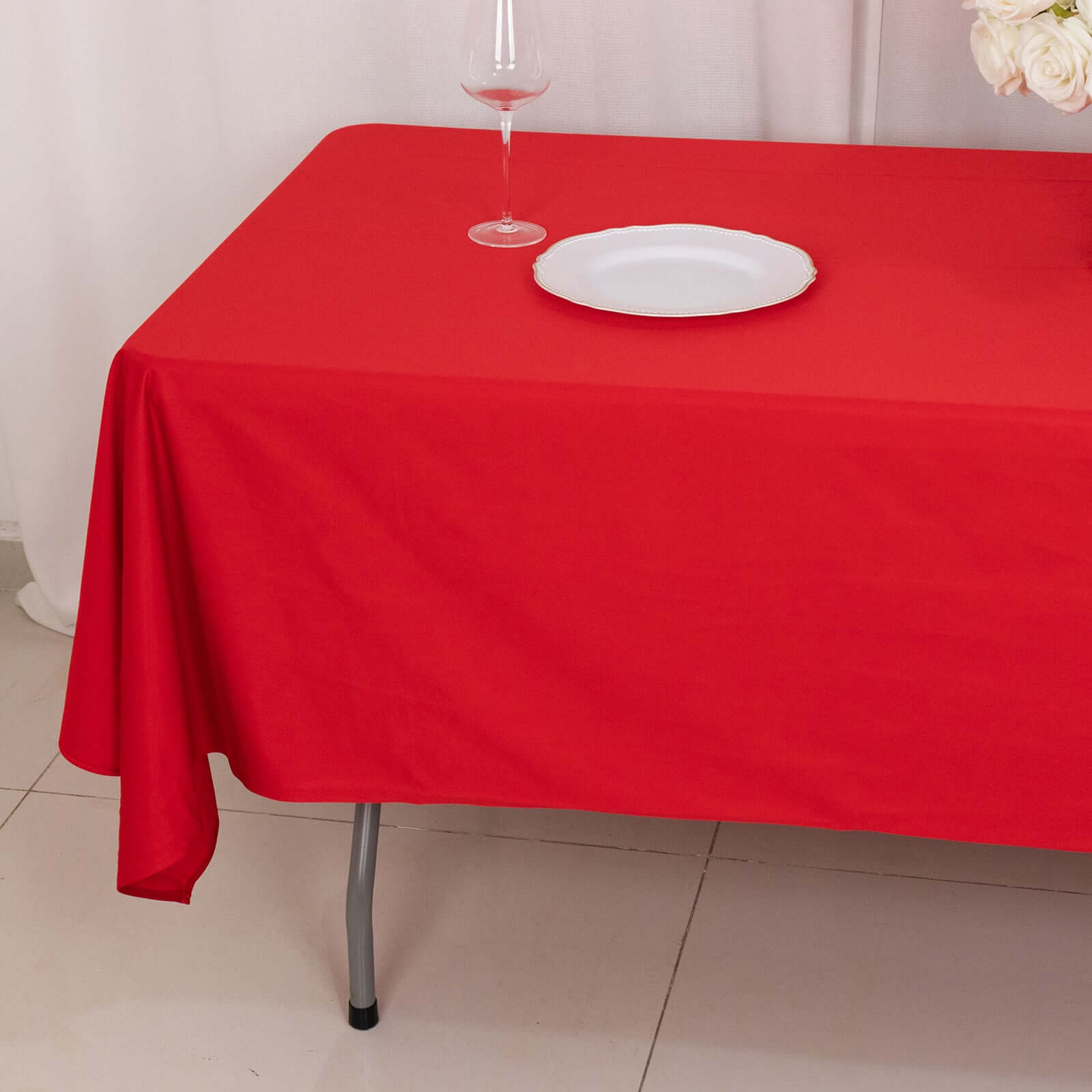 Hot Sale! Premium Red Scuba Polyester Rectangular 60x102 Wrinkle-Free & Stain-Resistant Tablecloth
