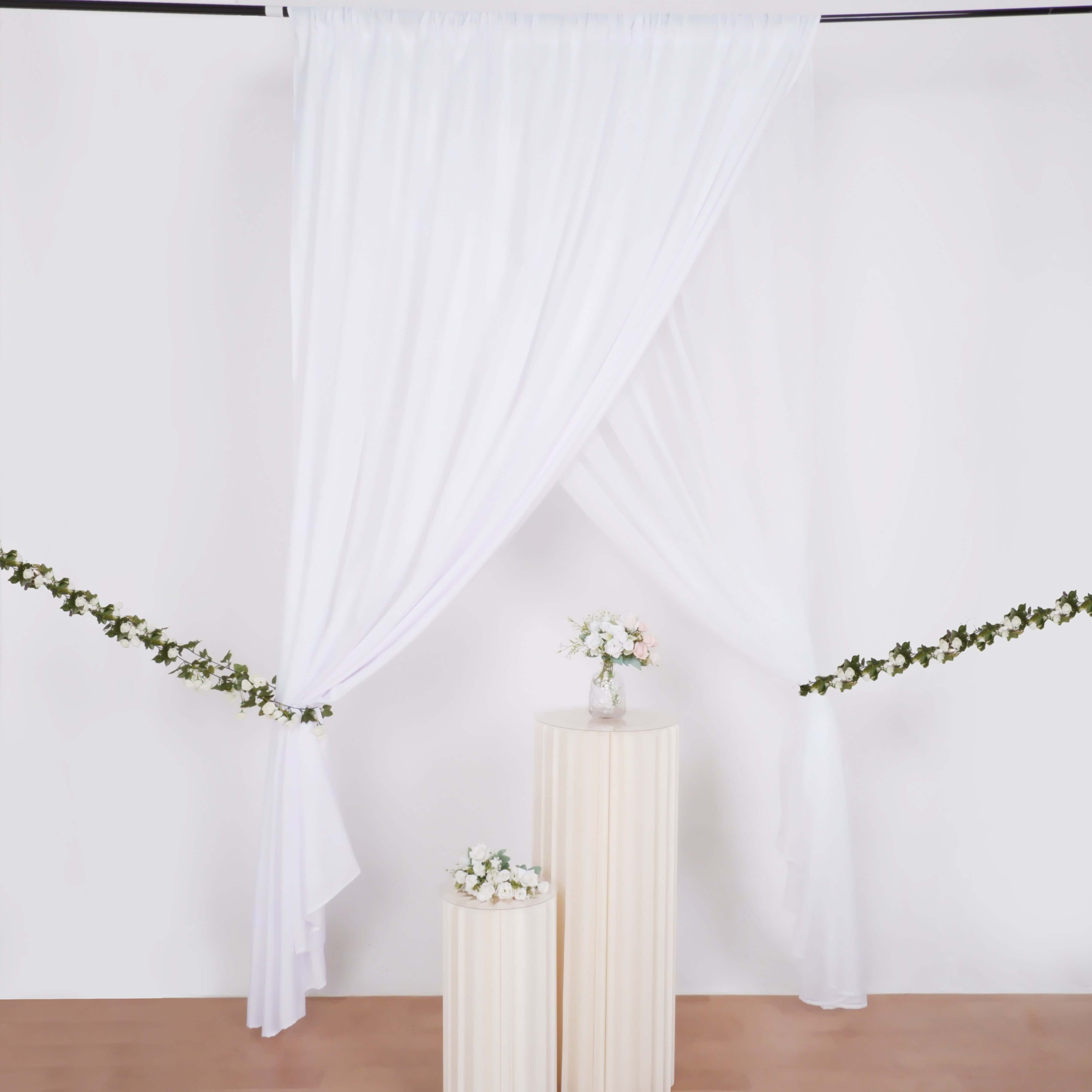 Sale! 10ftx10ft Dual - Layer White Polyester & Chiffon Event Curtain Drapes with Rod Pockets