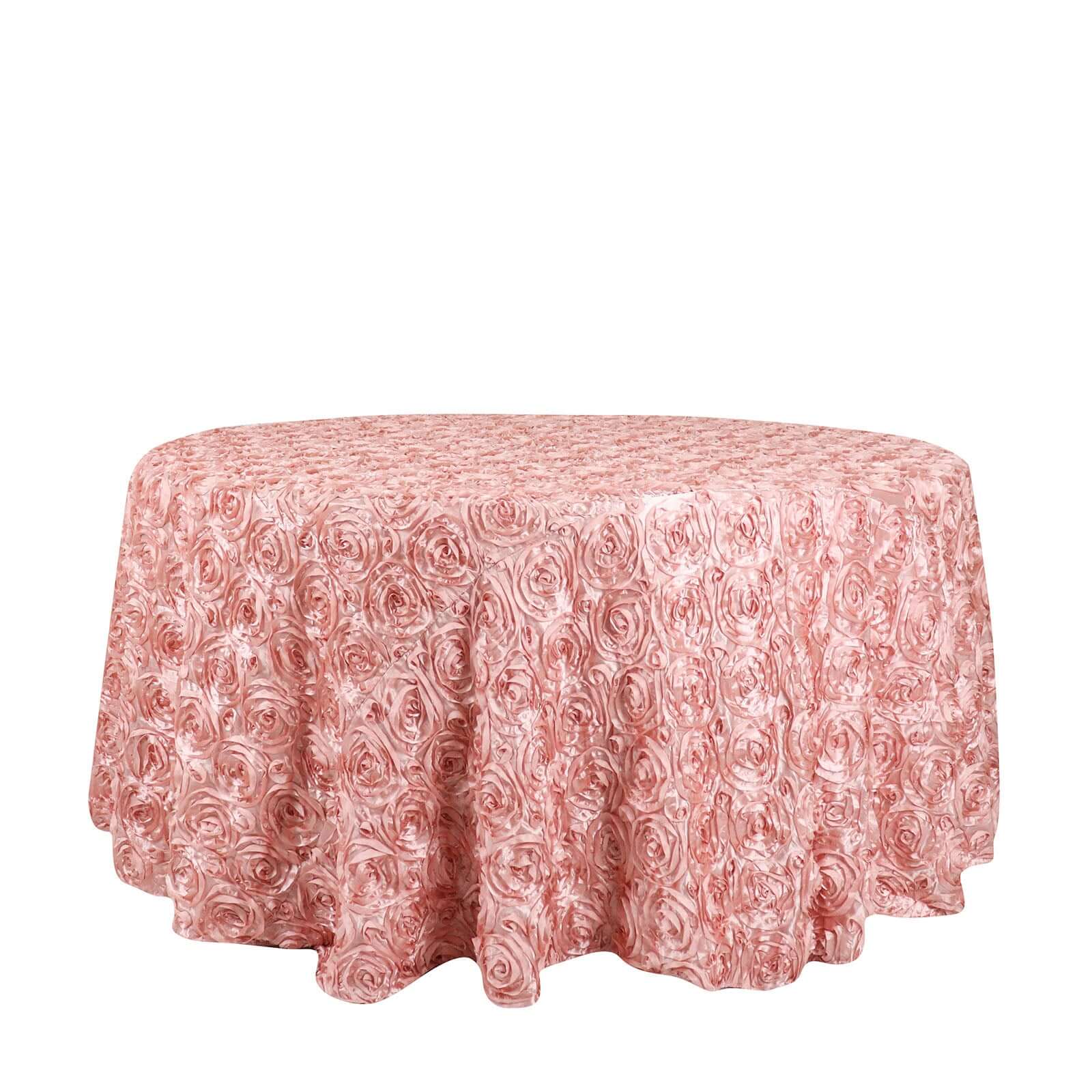 Hot! Dusty Rose Satin 120 Round Tablecloth with 3D Rosette & Seamless Finish