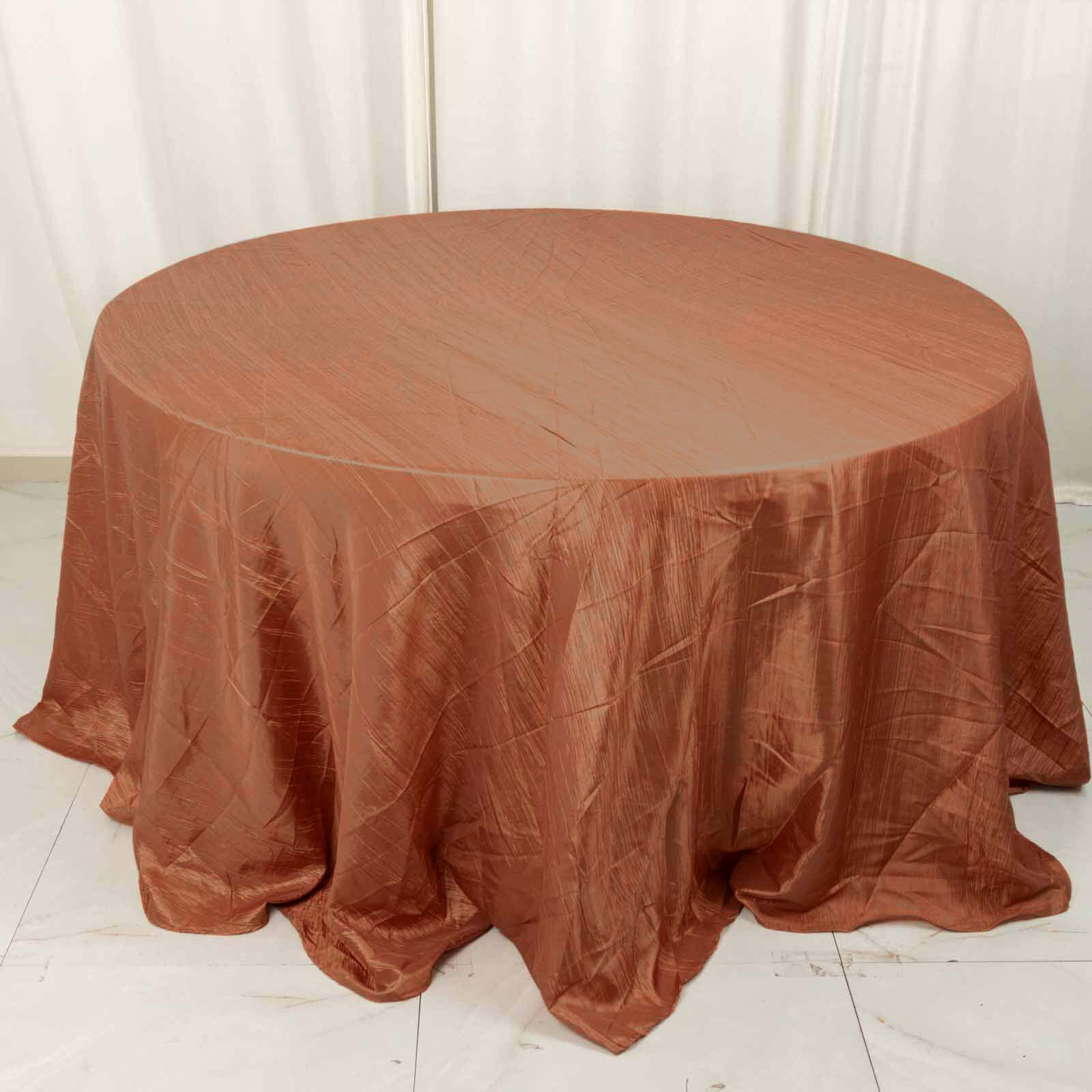 Exclusive Seamless Crinkle Taffeta 132' Round Tablecloth in Terracotta (Rust)