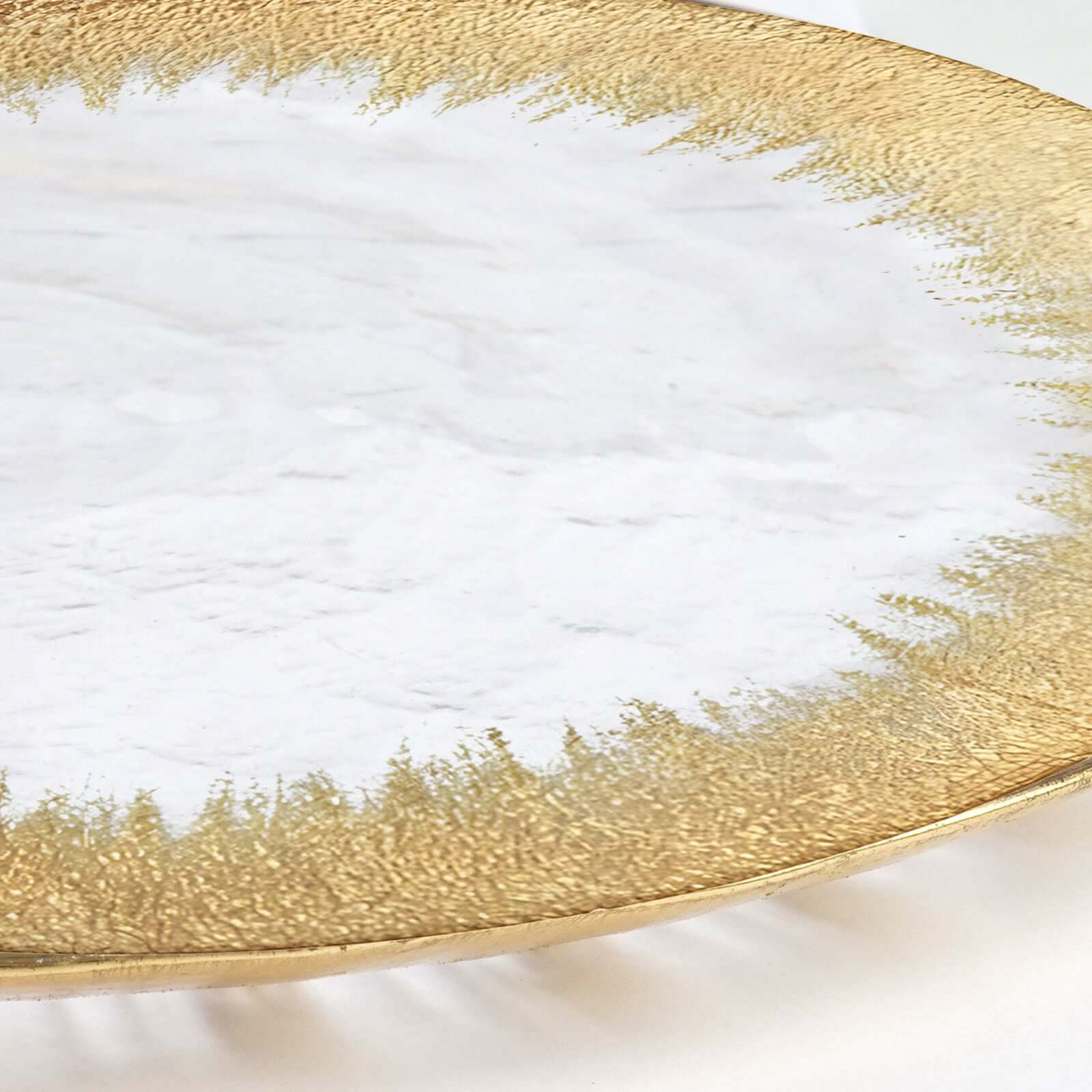 Hot Sale! 8-Piece Set of 13-Inch Clear Glass Round Dinner Charger Plates with Metallic Gold Spray Rim