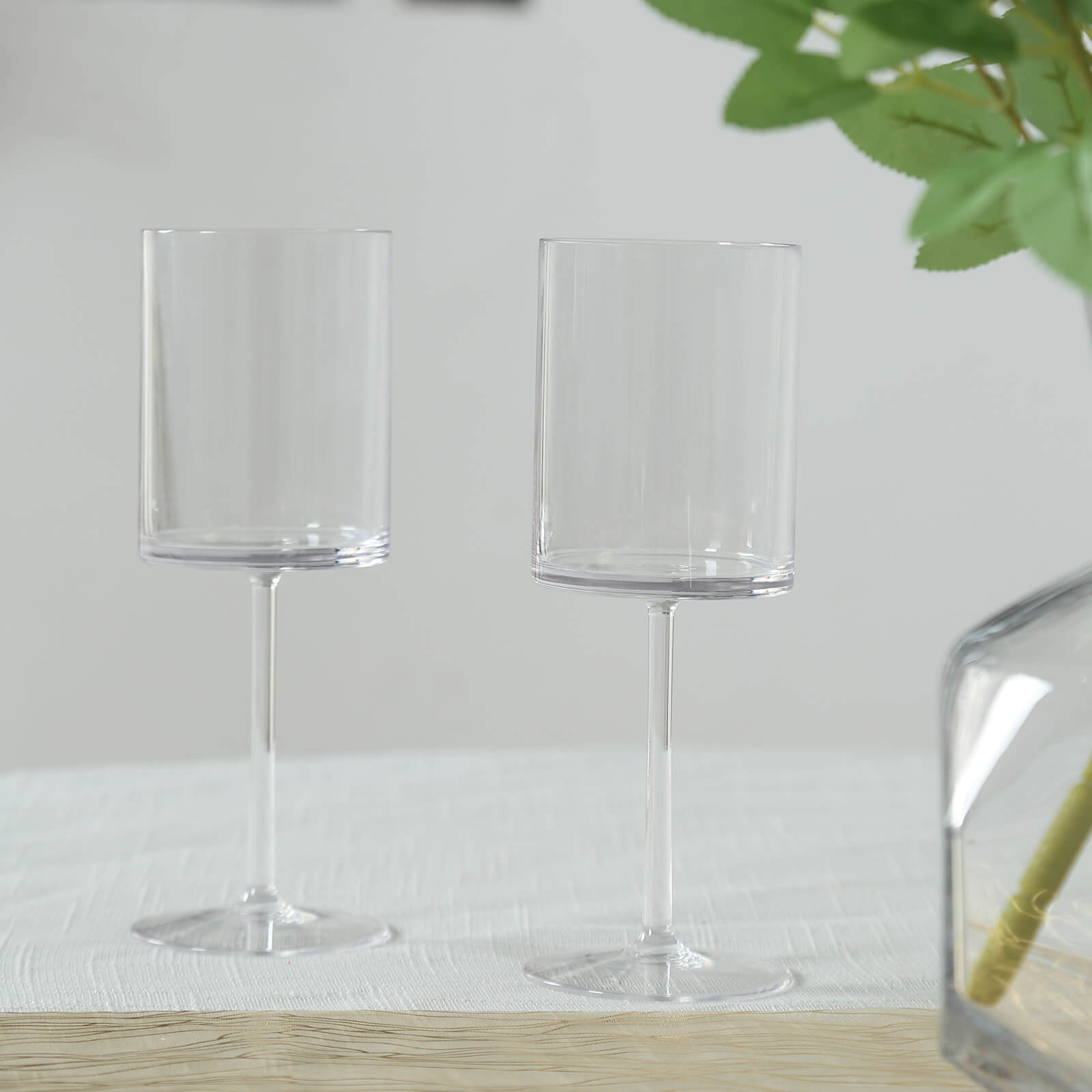 6-Piece Set of Clear Plastic Long Stem Cylindrical Cocktail Glasses - 10oz Shatterproof Tumblers