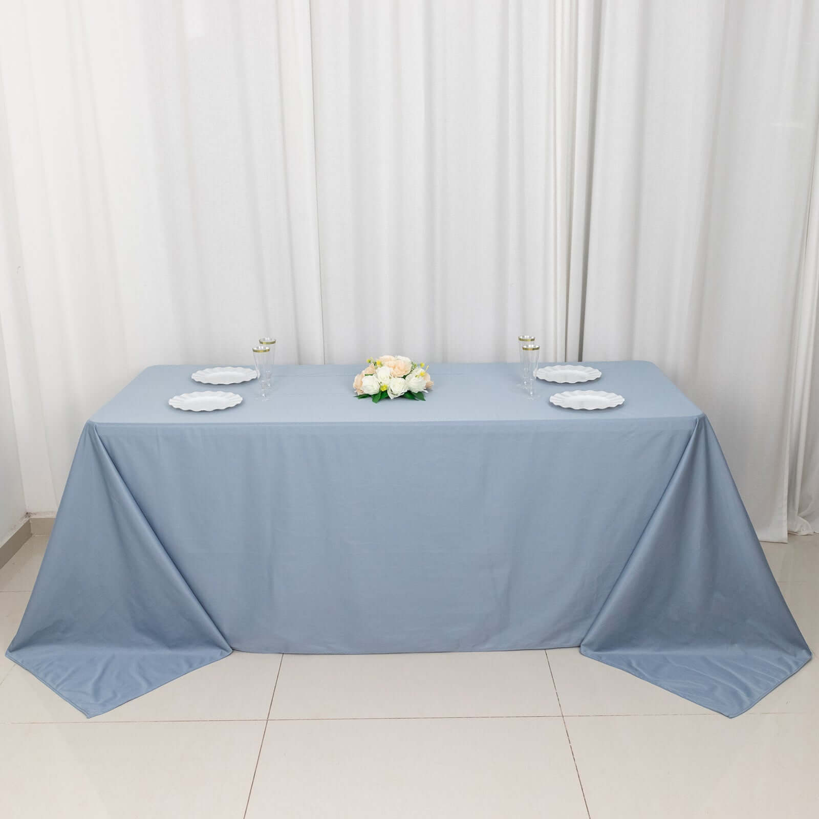 Wrinkle-Free, Stain-Resistant Dusty Blue Scuba Polyester 90x132 Rectangular Tablecloth