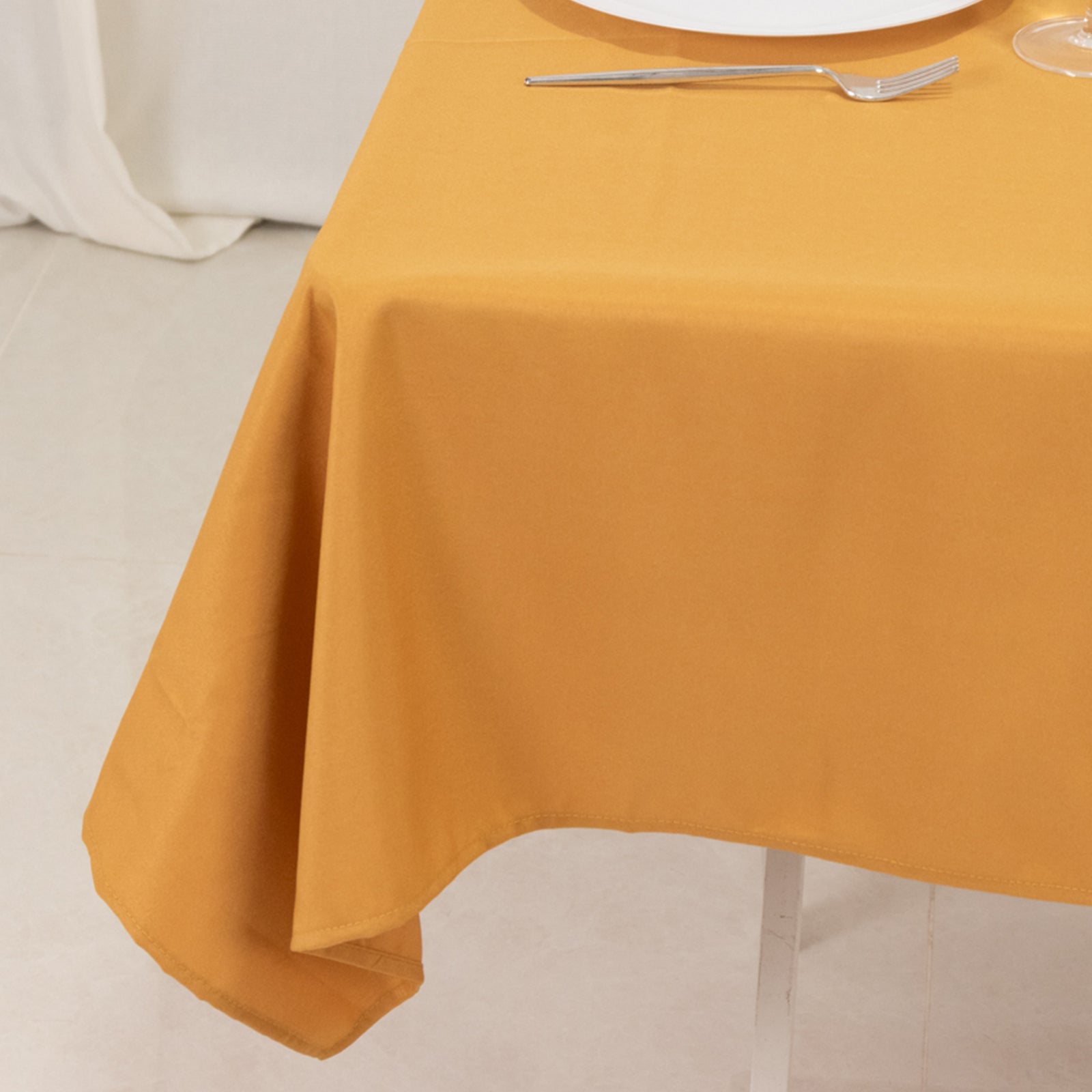 Exclusive Gold 54x54 Polyester Square Table Overlay - Stain & Wrinkle Resistant for Weddings & Events