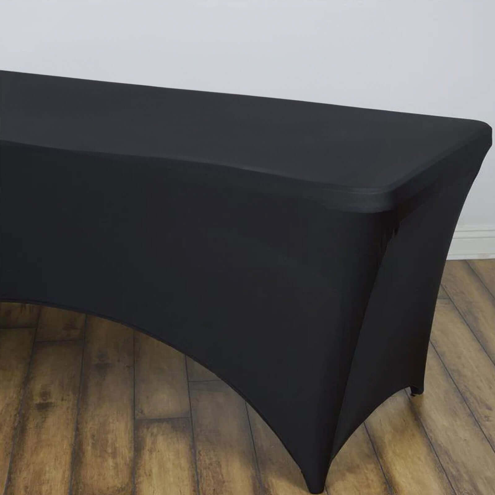 Black Durable Spandex Stretch Table Cover for 8-Foot Rectangular Tables - A Must-Have!