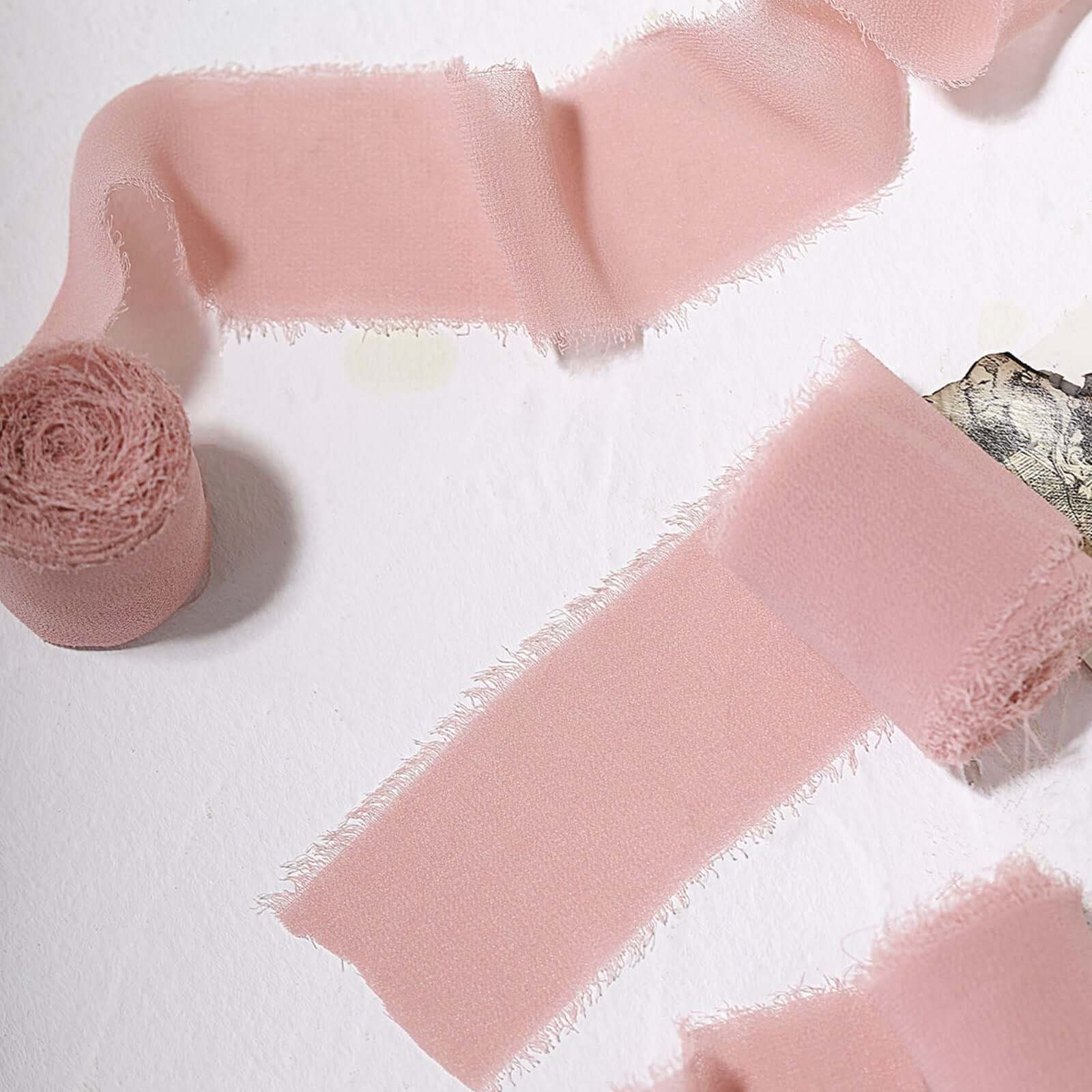 2-Pack 6yd Dusty Rose Silk-Like Chiffon Linen Ribbon Rolls - Ideal for Bouquets & Gift Wrapping
