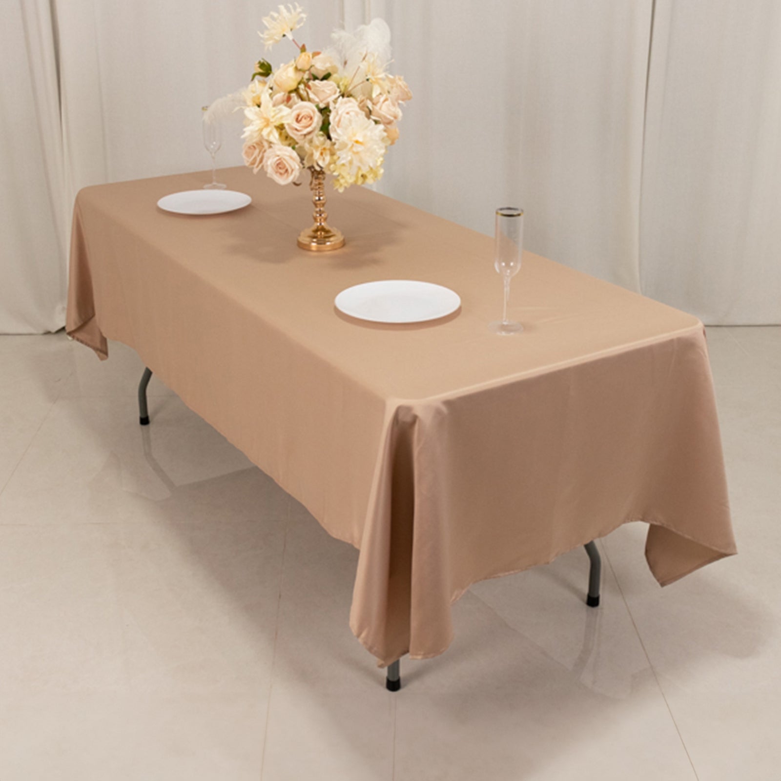 Luxurious Nude Lamour Satin Rectangle Tablecloth - 60x102, Durable & Silky Soft