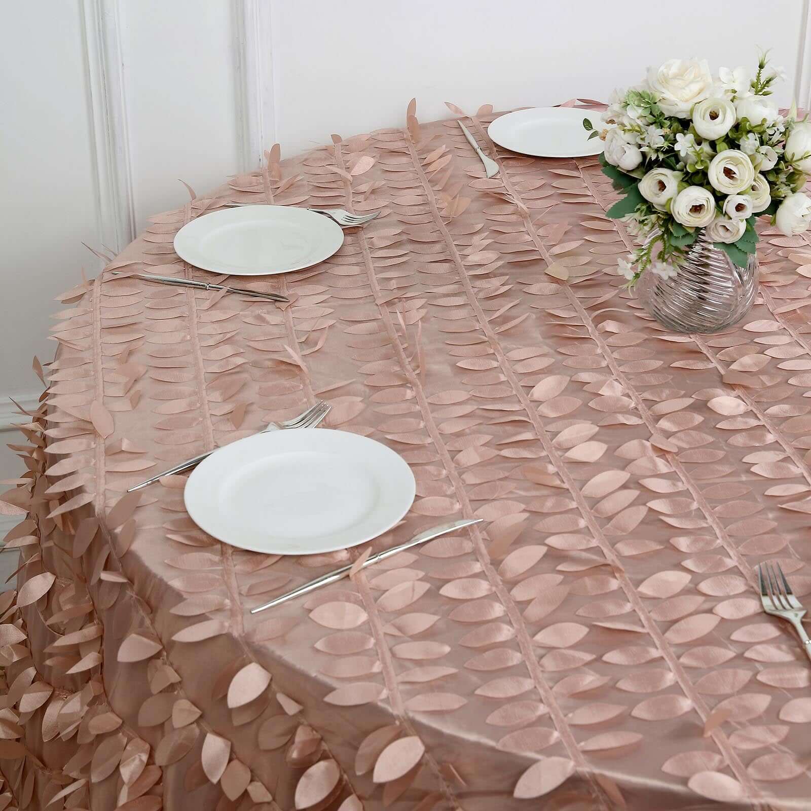 Dusty Rose Taffeta 120-Inch Round Tablecloth with 3D Leaf Petal Design