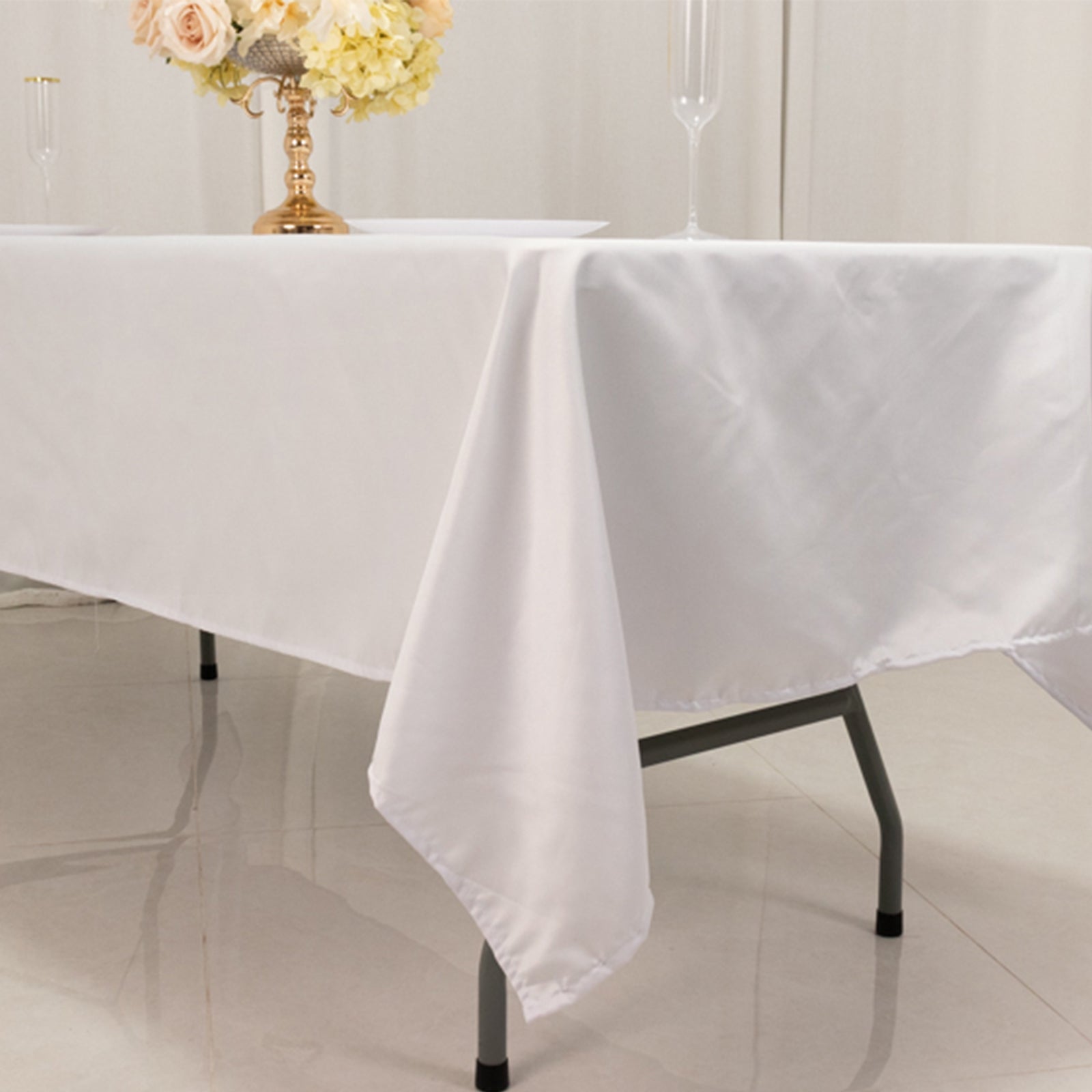 Premium White Lamour Satin Rectangle Tablecloth (60x102) for Weddings and Banquets - Durable & Soft