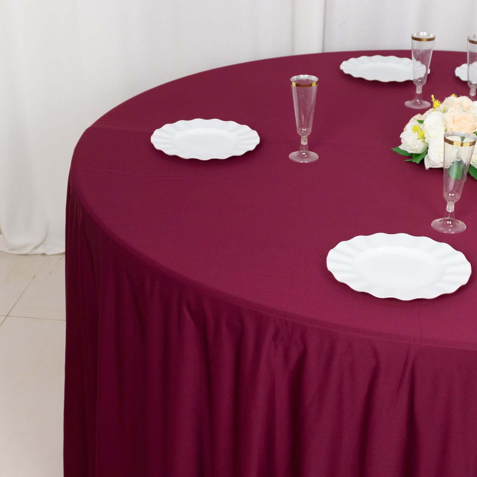 Premium Seamless Burgundy 120' Round Scuba Tablecloth - Wrinkle & Stain Resistant