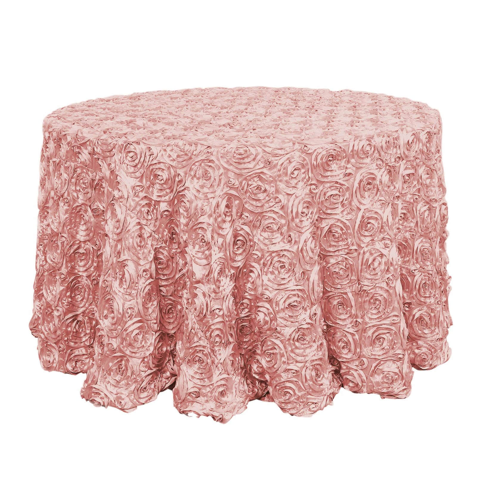 Hot! Dusty Rose Satin 120 Round Tablecloth with 3D Rosette & Seamless Finish