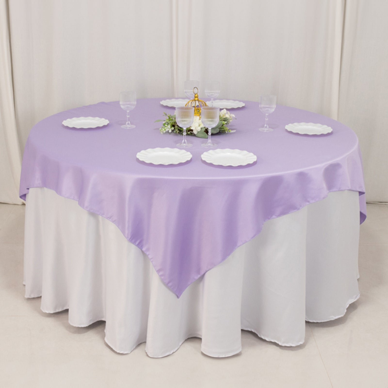 Lavender Lilac Lamour Satin 72x72 Square Table Overlay with Smooth Finish