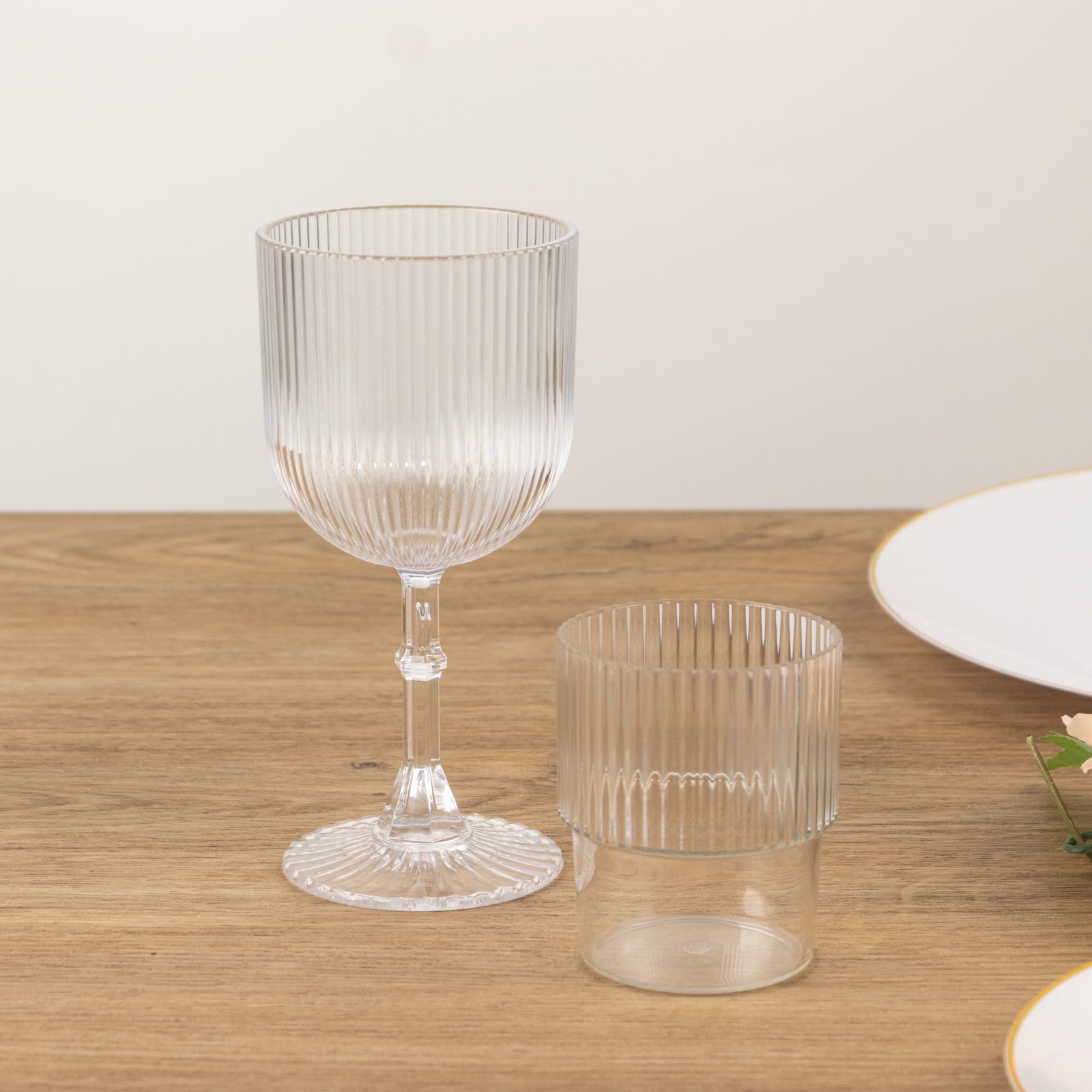 Hot Deal! 12-Pack Reusable 7oz Clear Plastic Stackable Drinking Tumblers with Ribbed Pattern