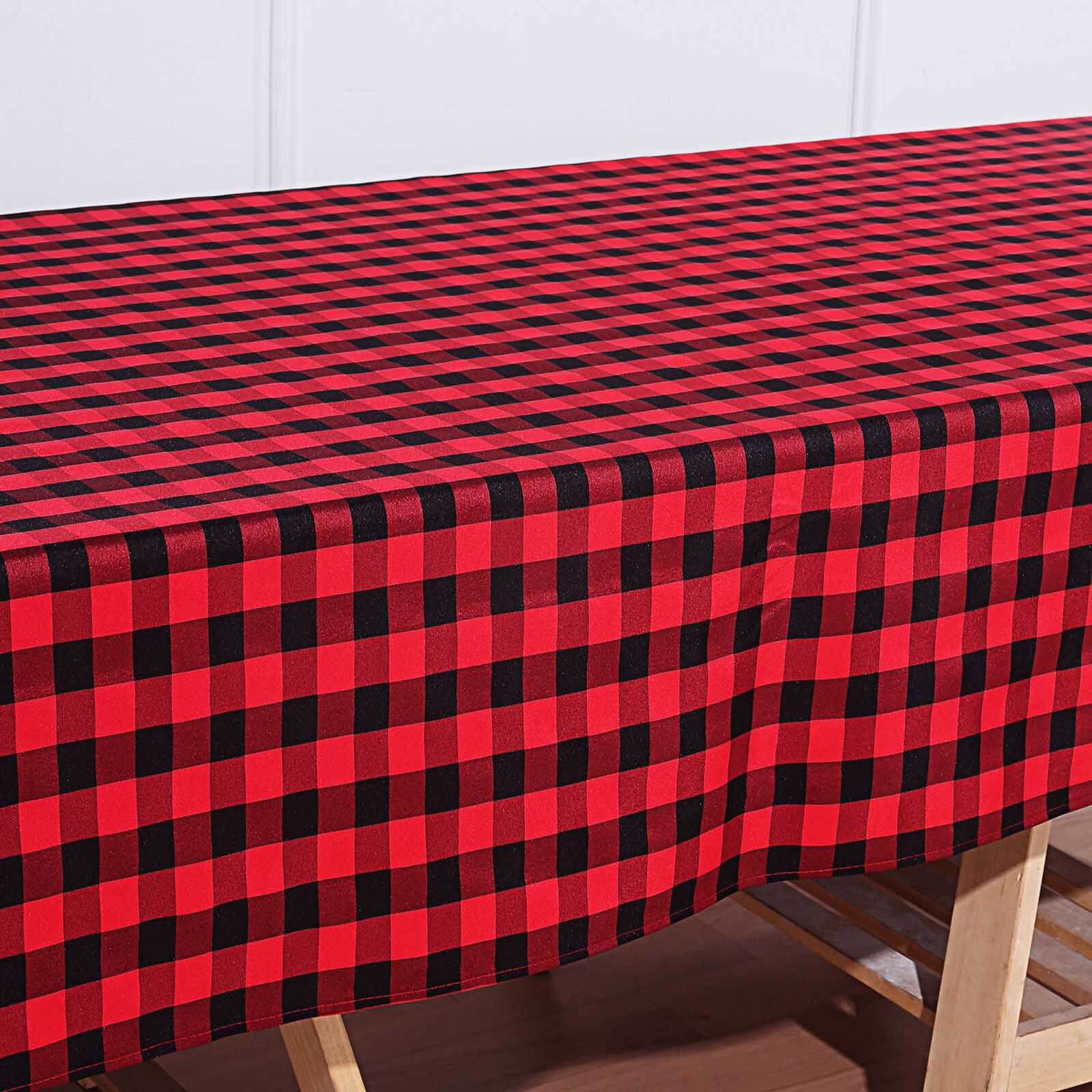 Black/Red Checkered Buffalo Plaid Polyester Tablecloth 60x102 - Ideal for Everyday Use
