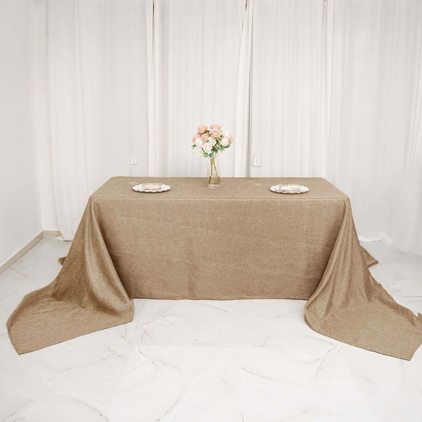 Natural Rustic Faux Burlap Jute Rectangle Tablecloth - Perfect for Events!