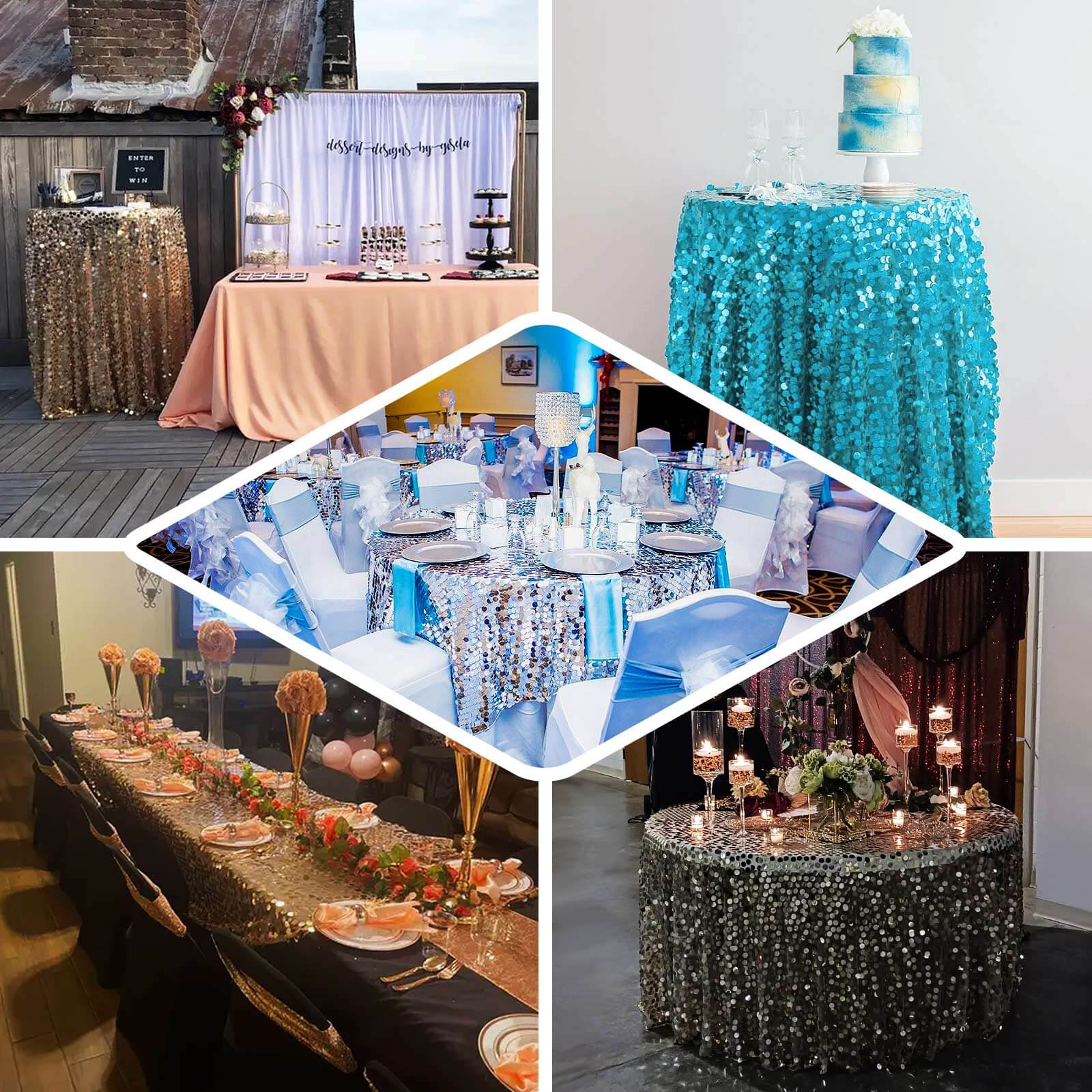 Seamless 120 - inch Round Hunter Emerald Green Sequin Tablecloth