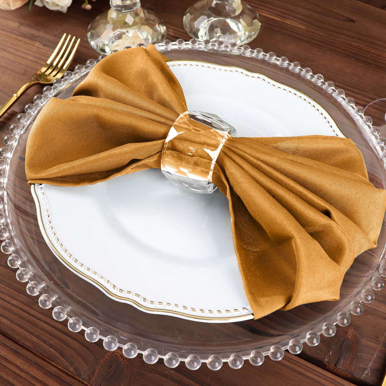 5-Piece Set of 20x20 Gold Polyester Napkins - Wrinkle-Free & Low-Maintenance for Special Events