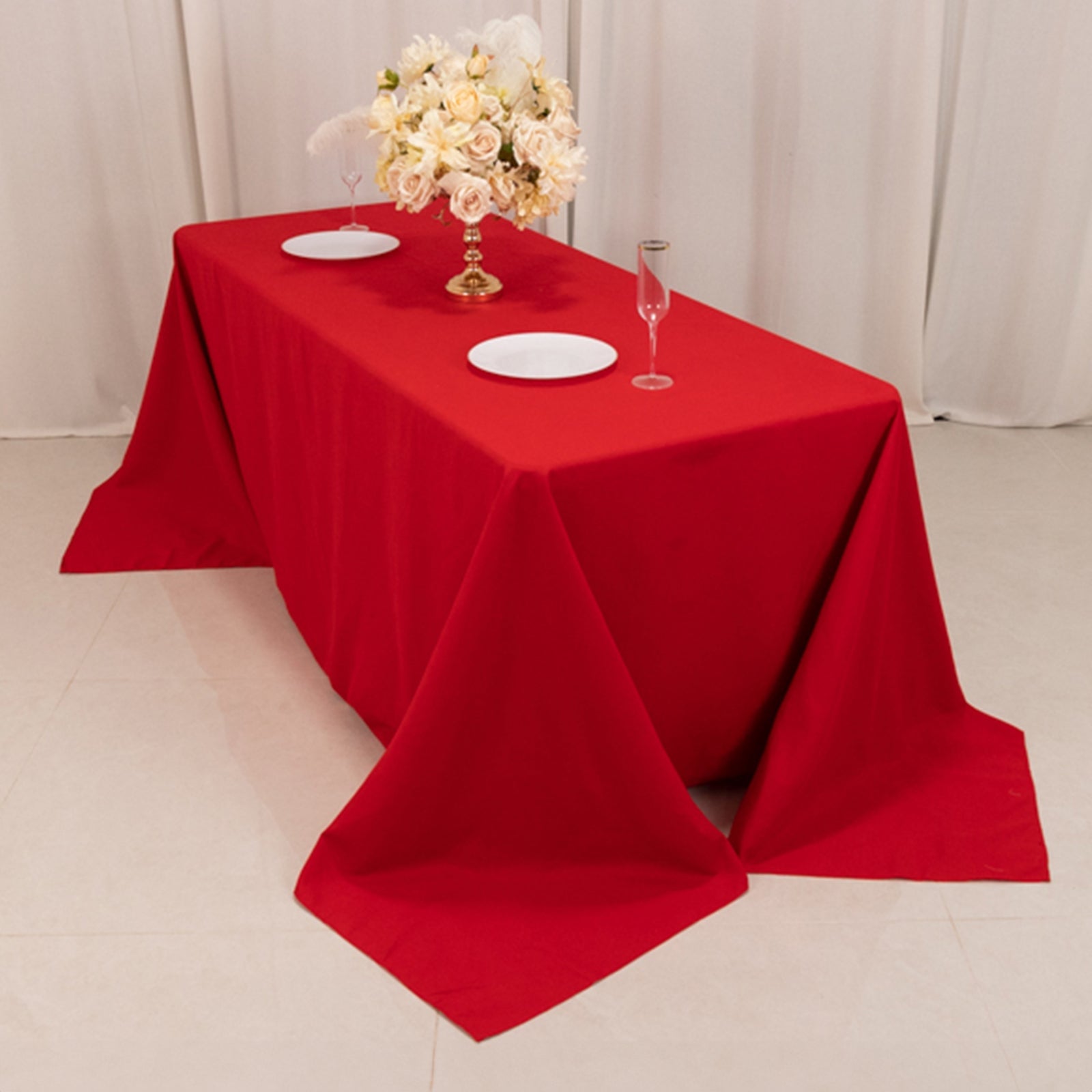 Red Seamless Wrinkle-Resistant 90x132 Cotton Blend Rectangle Tablecloth