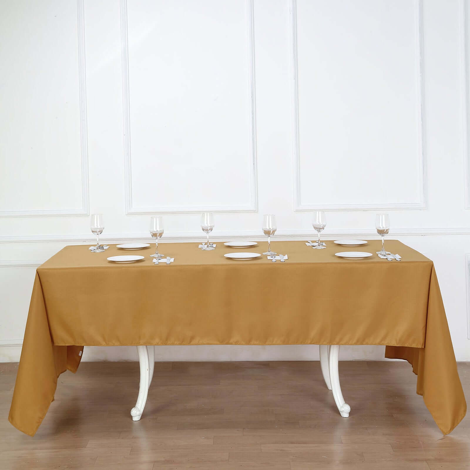 Hot! Wrinkle-Resistant Gold Polyester 60x126 Rectangle Tablecloth for Weddings & Parties