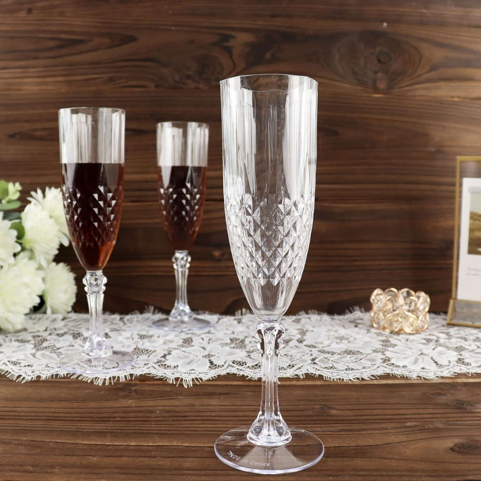 Get This 6-Pack of Reusable 8oz Clear Plastic Champagne Flutes with Crystal Cut Design