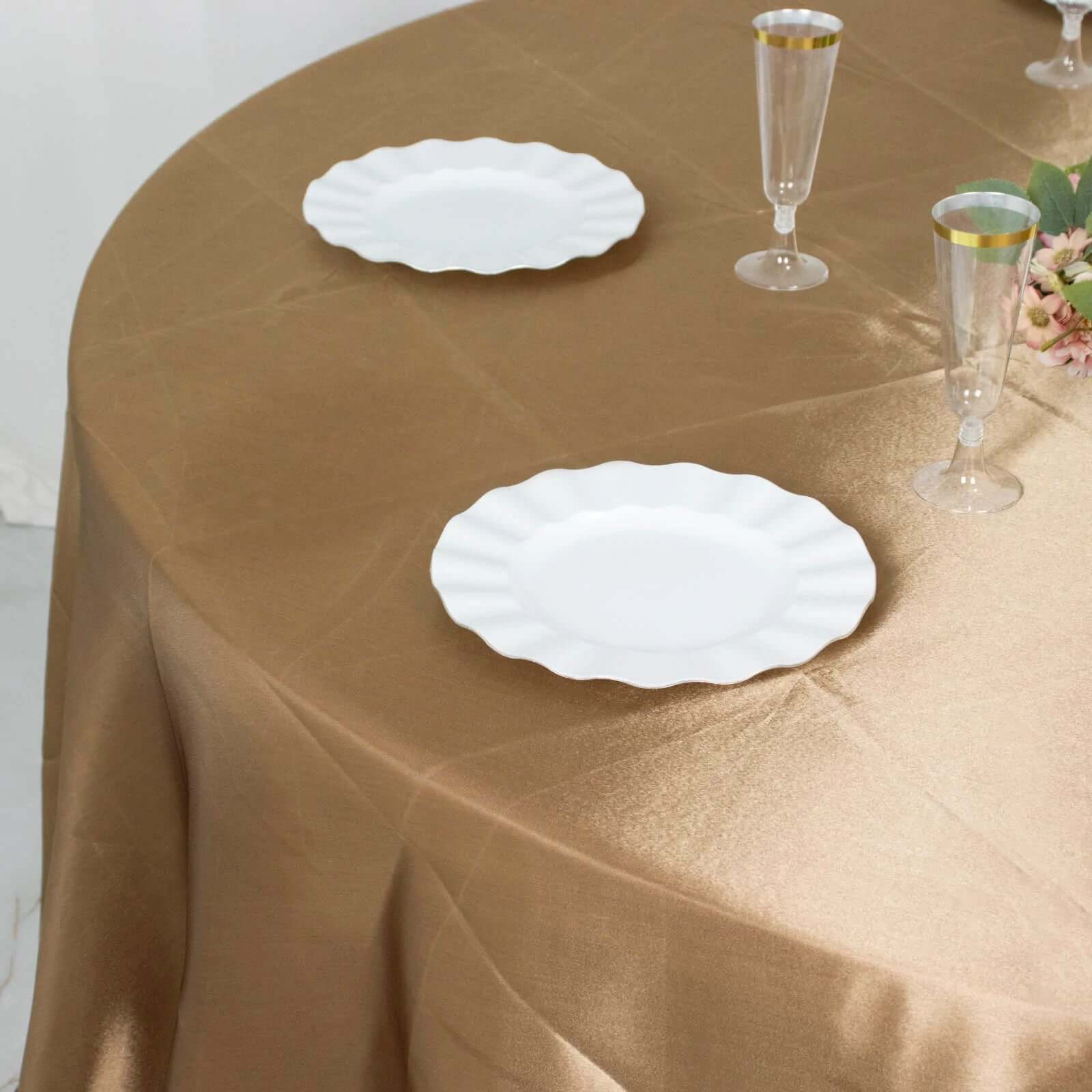 Stylish Seamless Satin Round Tablecloth in Taupe - 120 Inches for Special Events