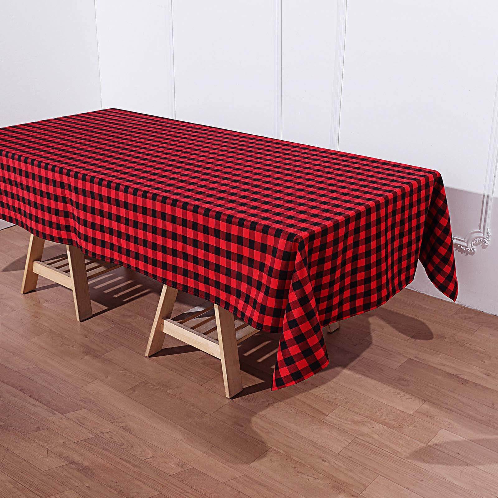 Black/Red Checkered Buffalo Plaid Polyester Tablecloth 60x102 - Ideal for Everyday Use