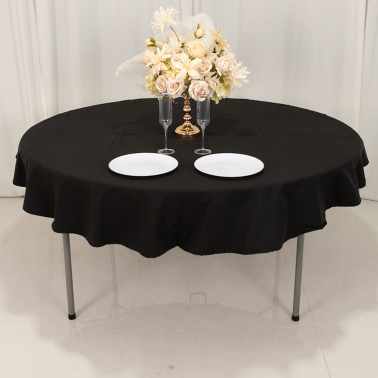 Black 70" Wrinkle-Resistant Cotton Blend Round Tablecloth - Ideal for Events
