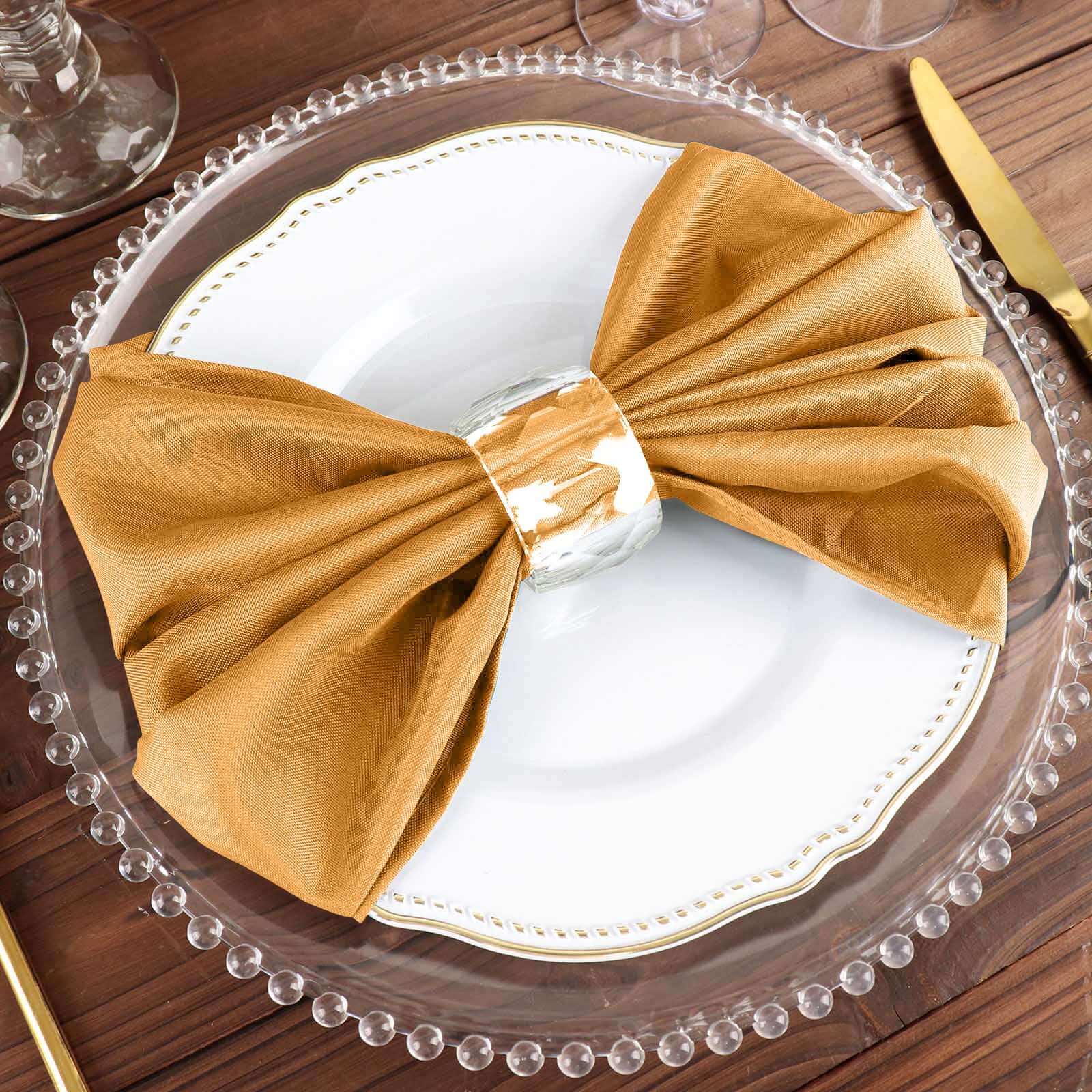 5-Piece Set of 20x20 Gold Polyester Napkins - Wrinkle-Free & Low-Maintenance for Special Events