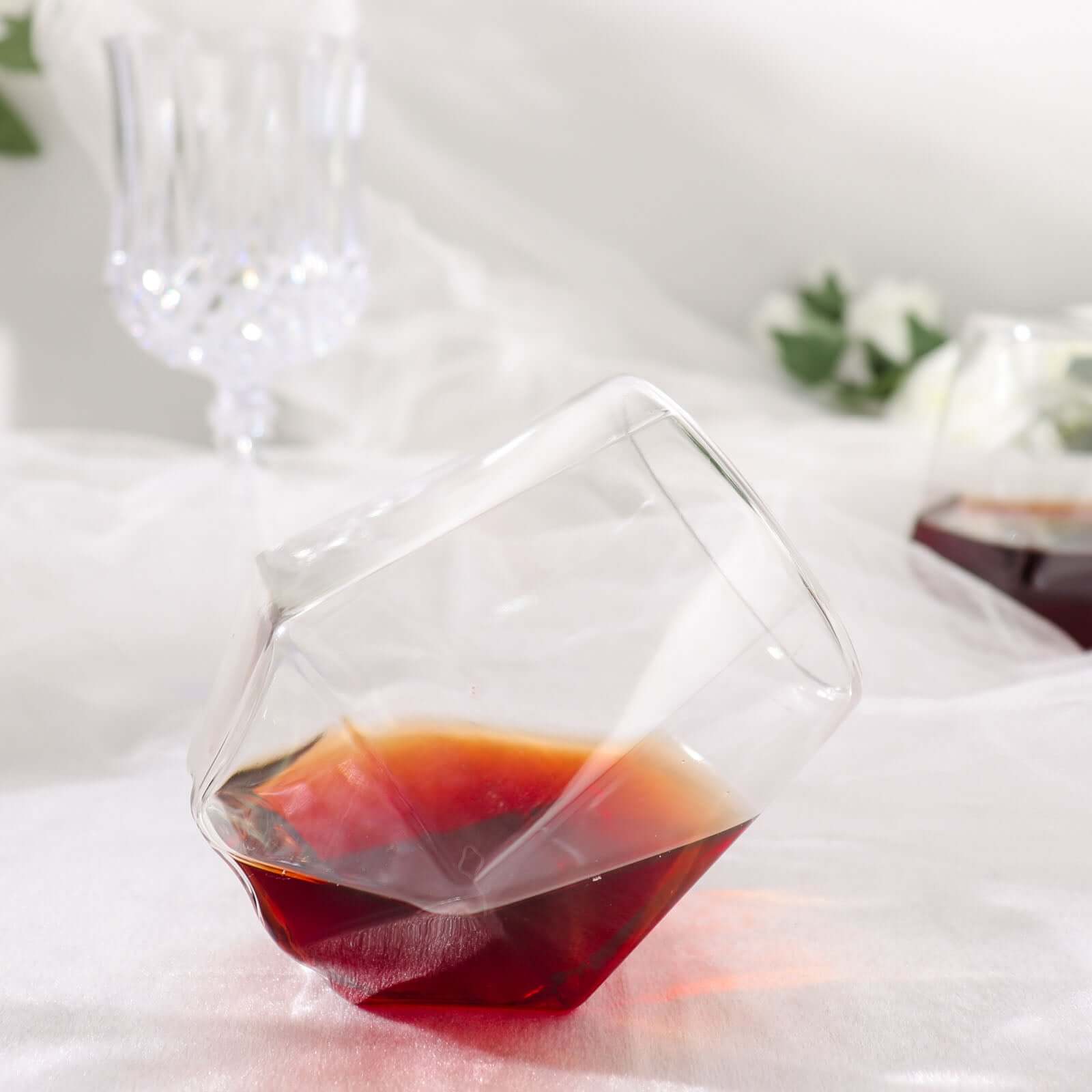 12-Piece Set of Reusable Clear Plastic Stemless Diamond-Shaped 12oz Wine & Whiskey Glasses