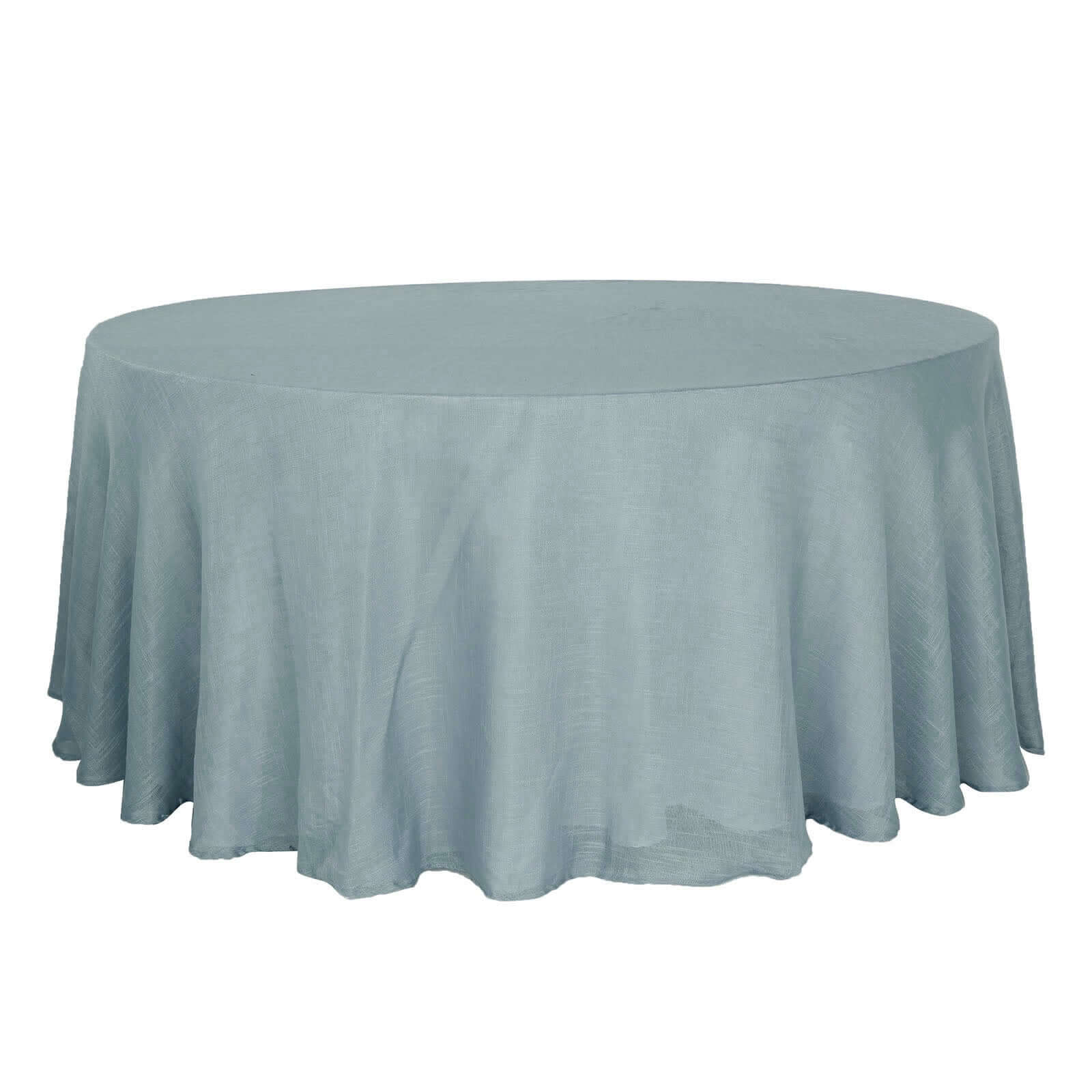 Hot Sale! 120' Round Dusty Blue Faux Linen Tablecloth - Wrinkle-Resistant & Seamless