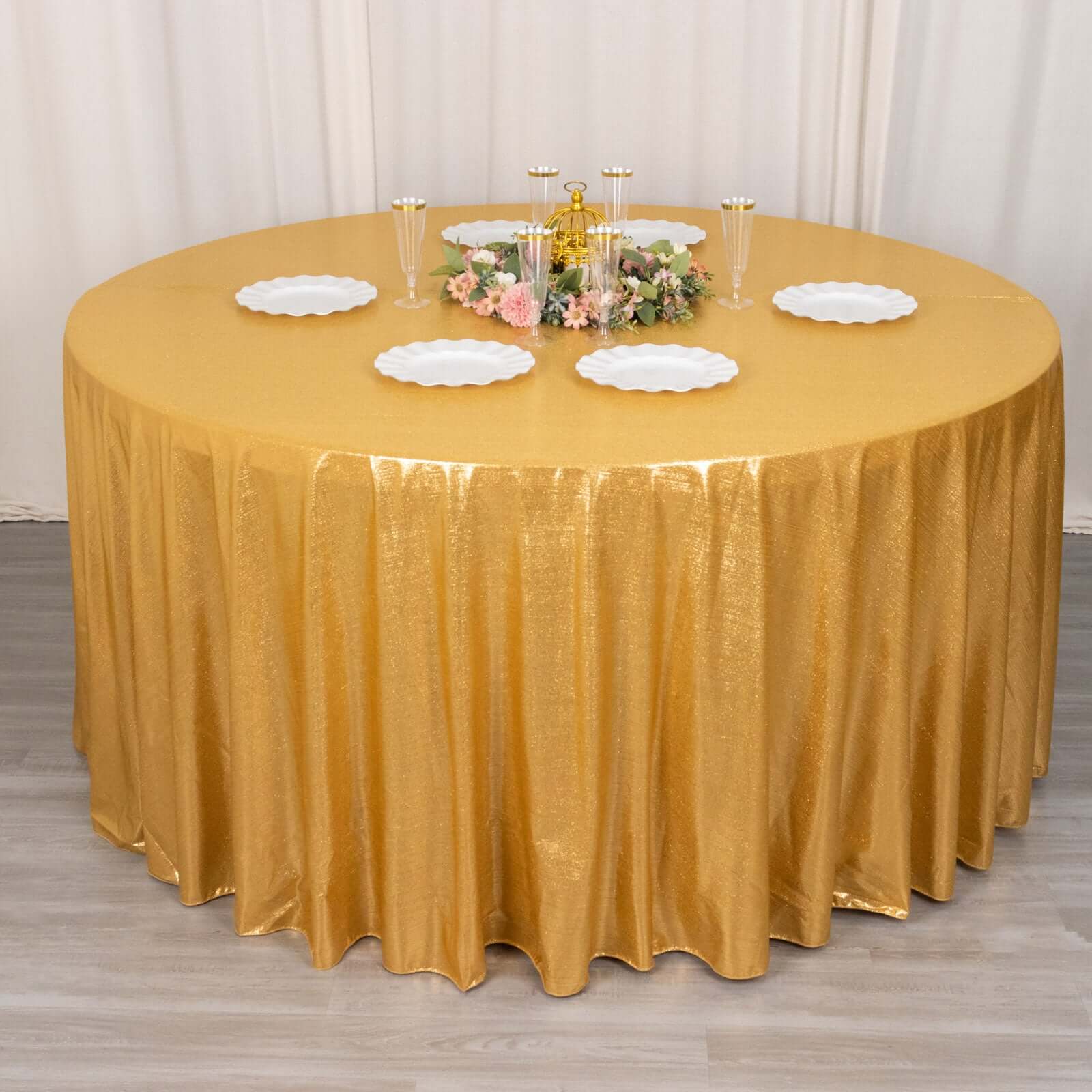 Sparkling Gold Sequin Dots Polyester 120-Inch Round Wrinkle-Free Tablecloth for Stylish Events