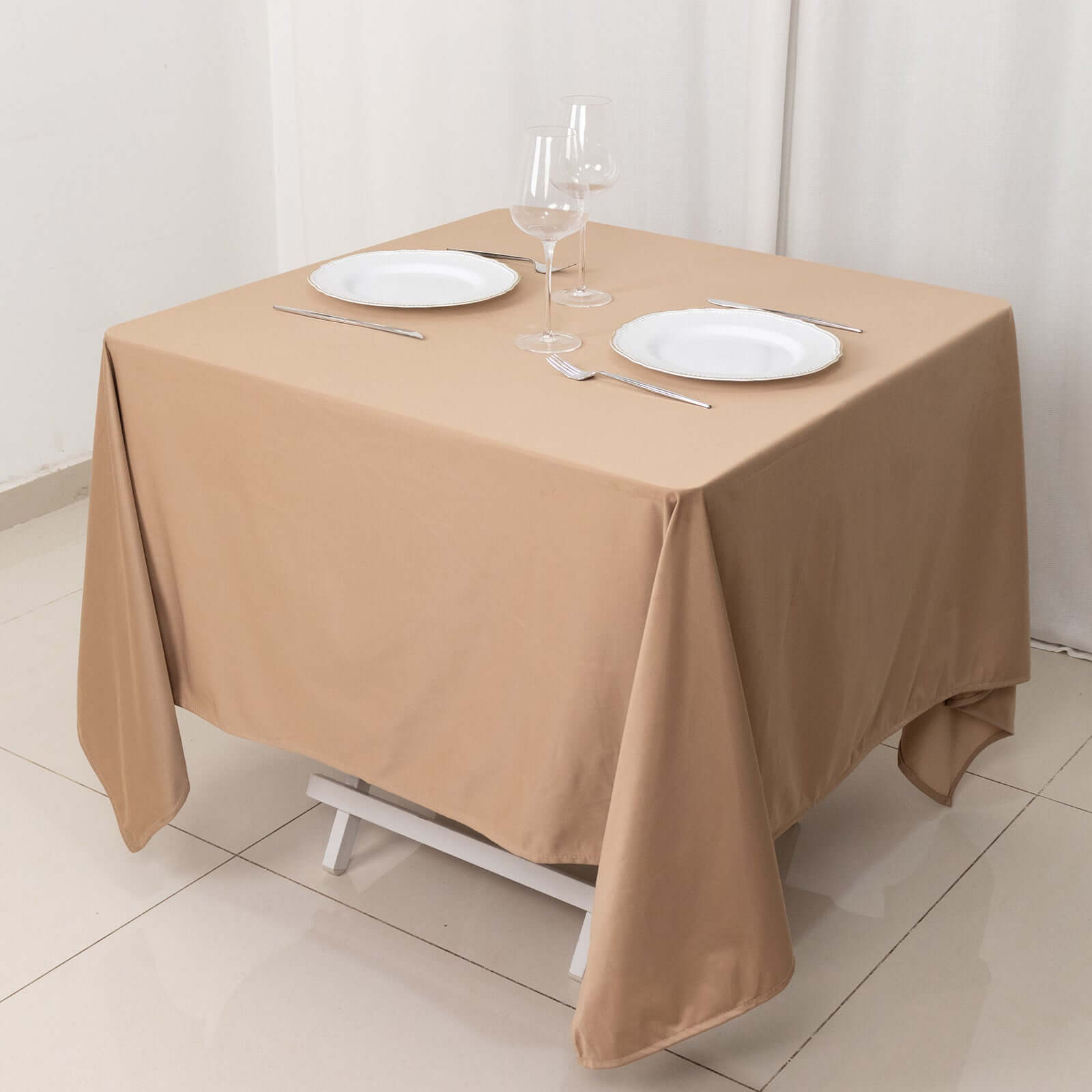 Nude Premium 70x70 Wrinkle-Free & Stain-Resistant Scuba Square Tablecloth