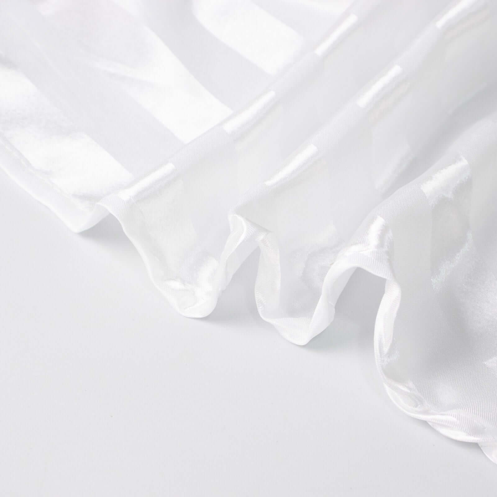 Silky Smooth Seamless White Satin Round Tablecloth with Glossy Stripes - Ideal for Weddings