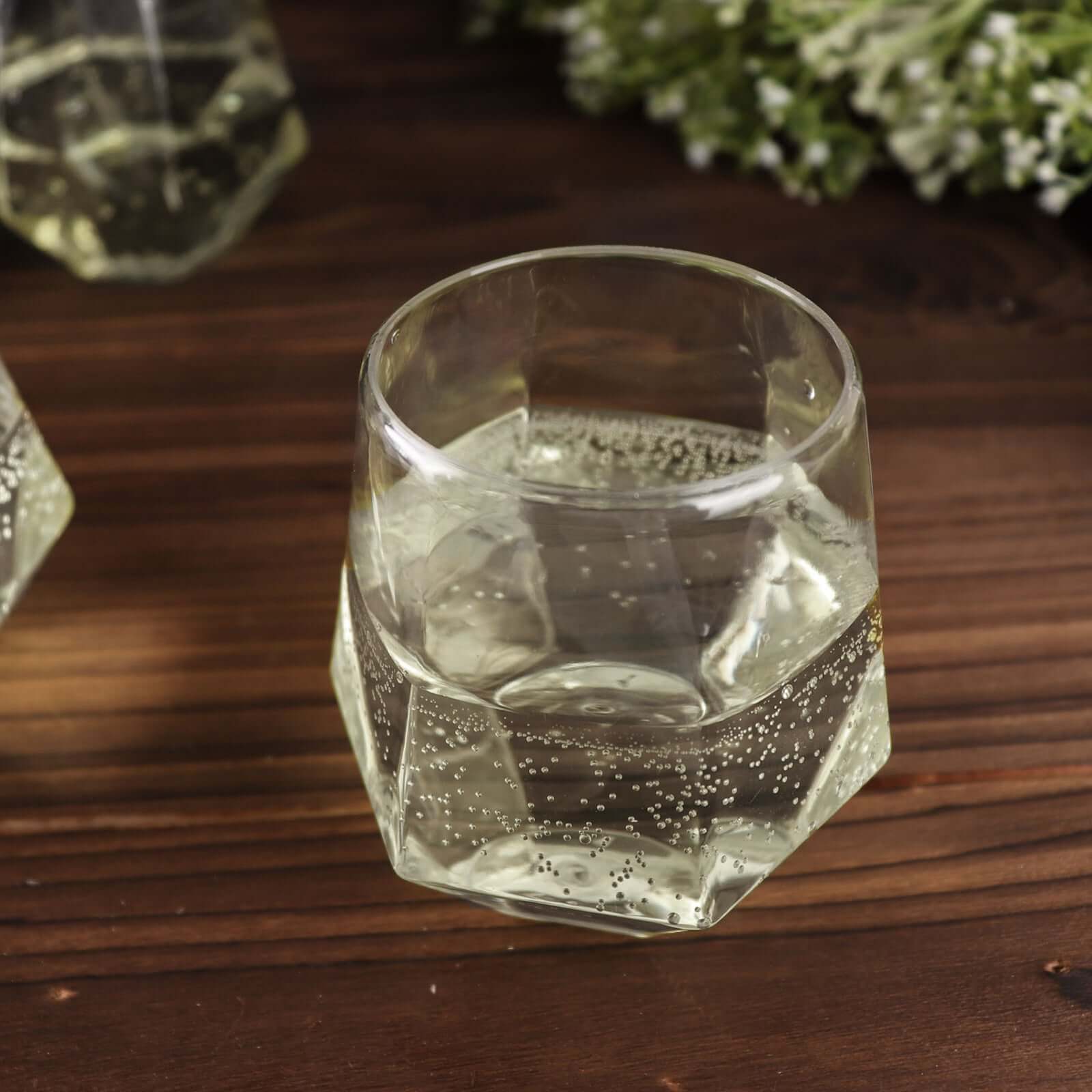 12-Piece Set of Reusable Clear Plastic Stemless Diamond-Shaped 12oz Wine & Whiskey Glasses