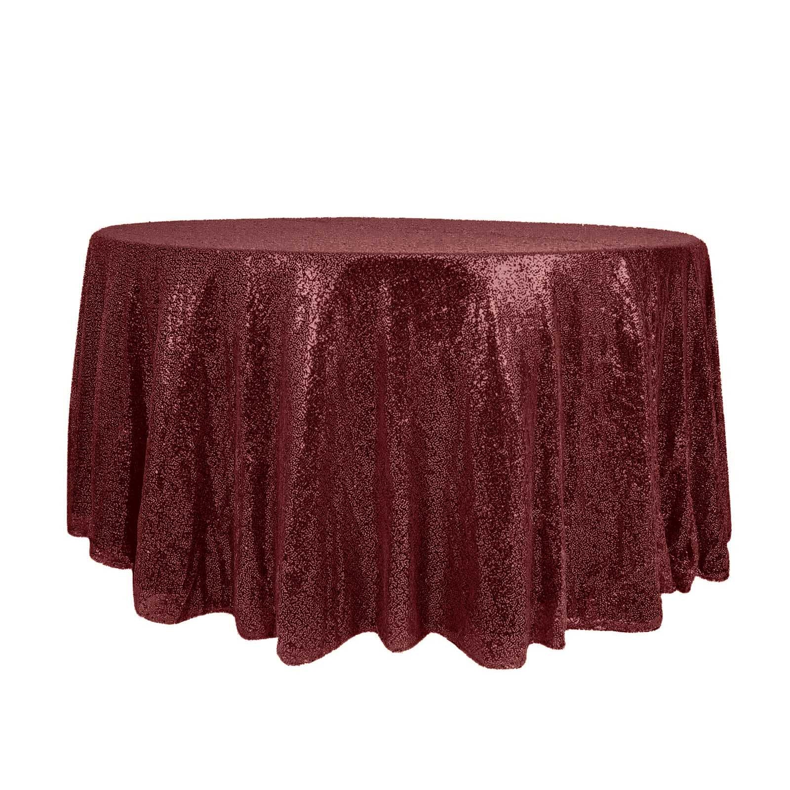 Hot Deal! Burgundy Seamless Glittering Sequin 120-Inch Round Tablecloth for Events