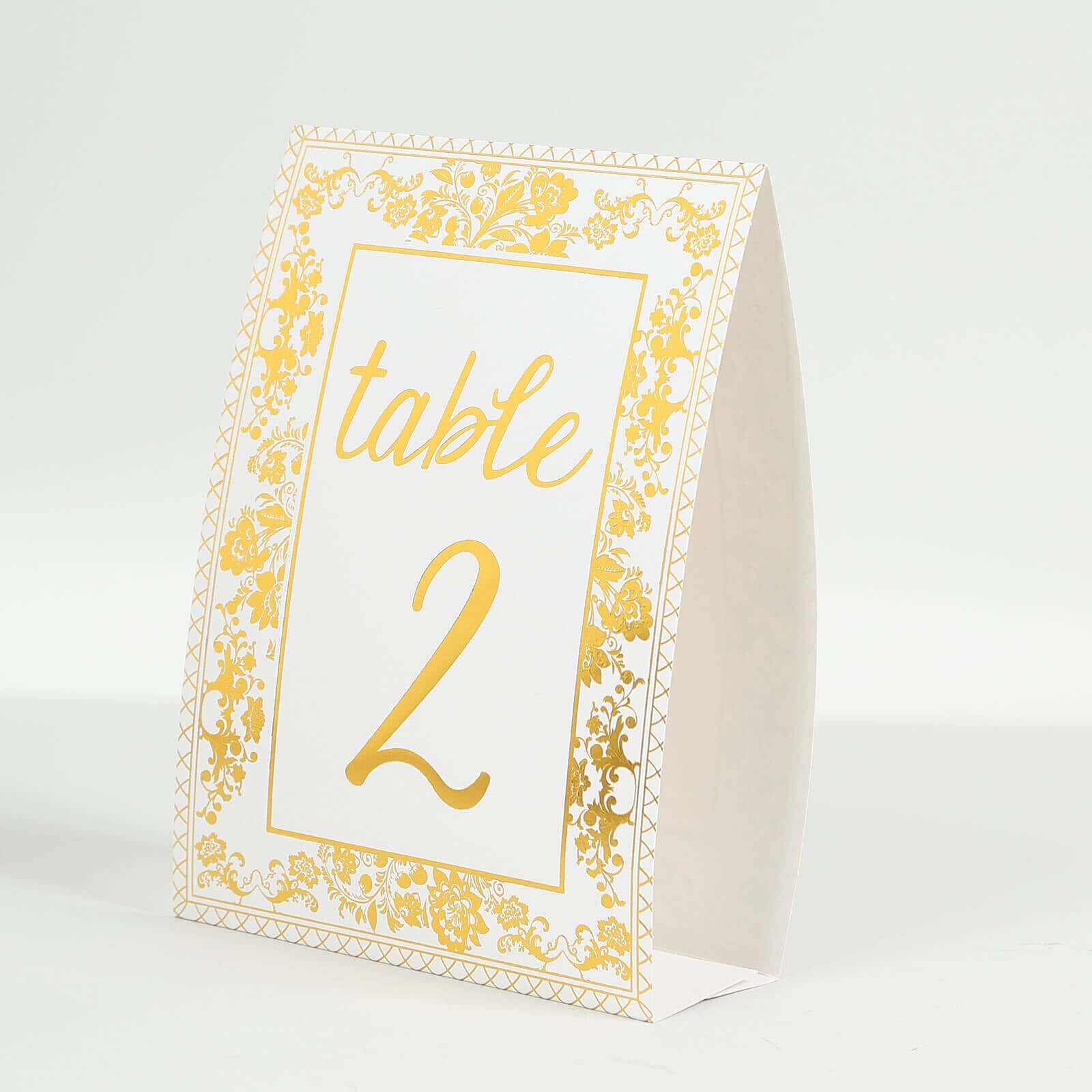 25-Piece Set of Double-Sided Free-Standing Wedding Table Numbers 1-25 in White & Metallic Gold French Toile Style