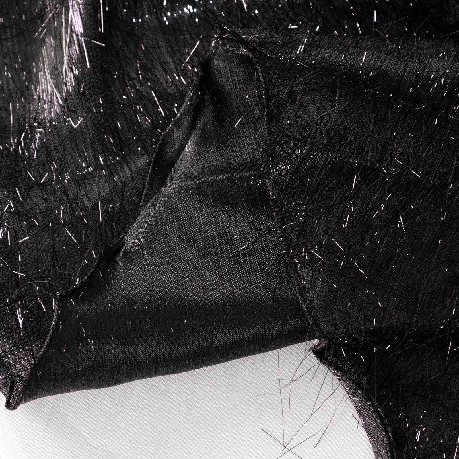 Exclusive Polyester 120-Inch Round Black Tablecloth with Metallic Fringe Shag Tinsel for Events